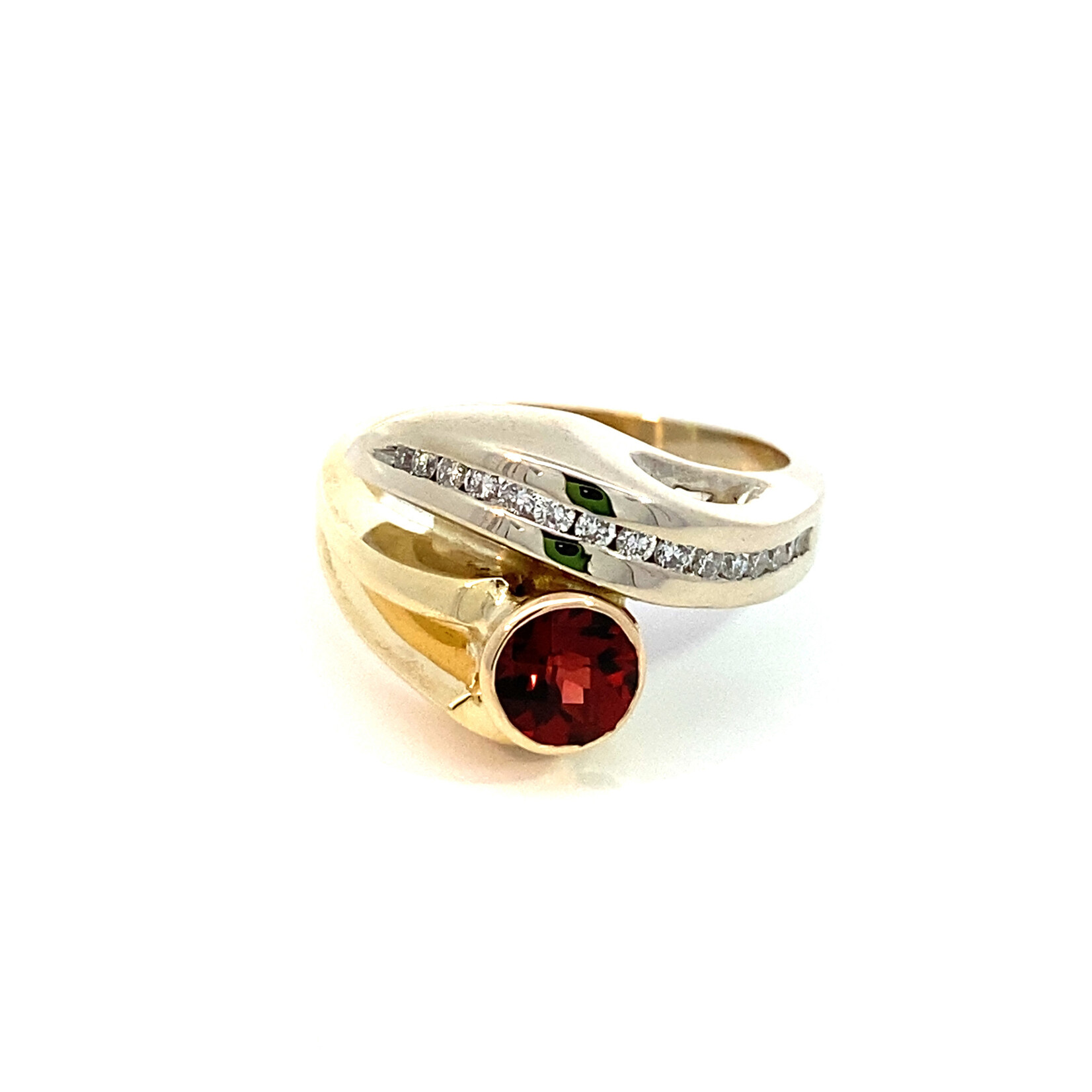14K Two-Tone Garnet Diamond Bypass Ring D.33ct G 1ct size 9.25
