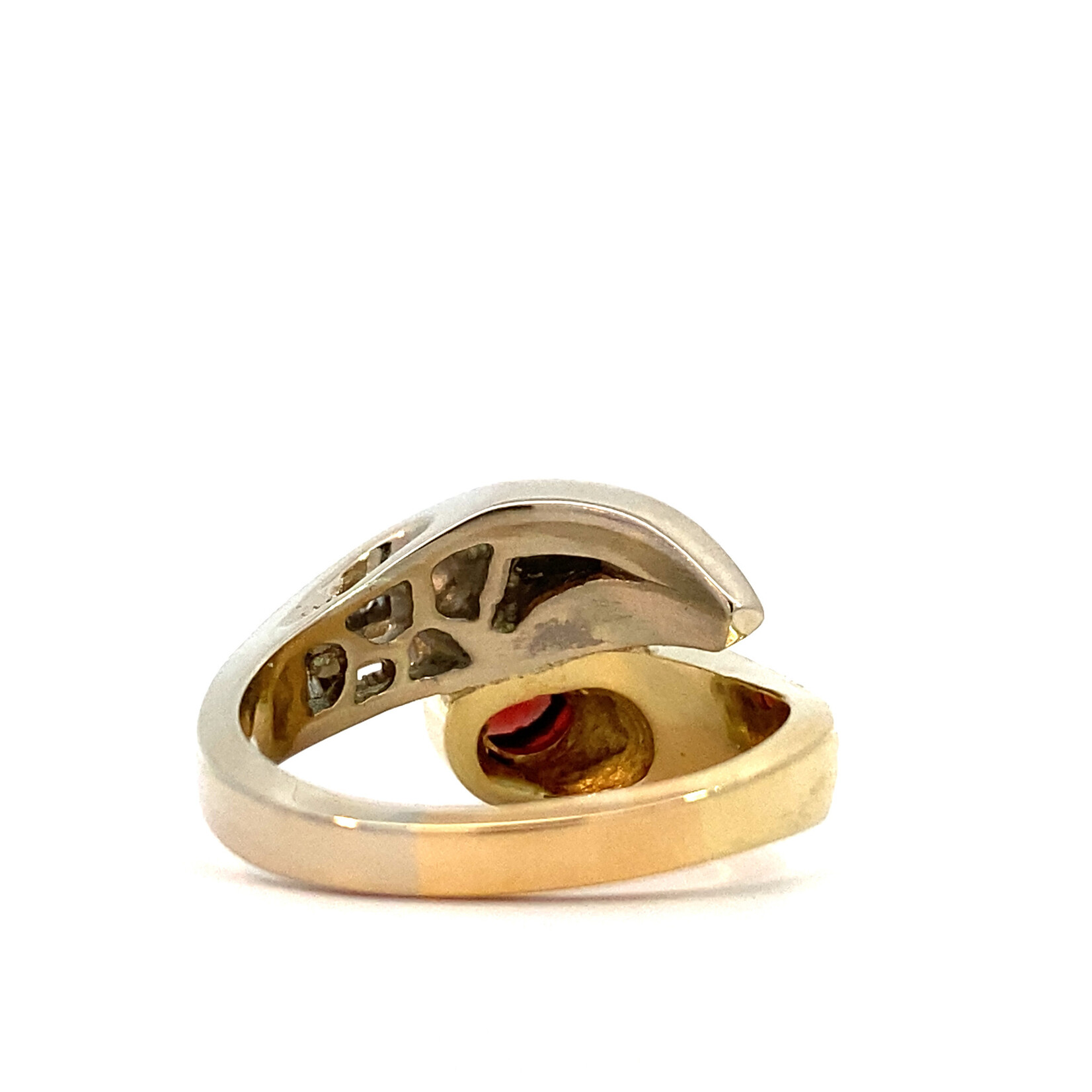 14K Two-Tone Garnet Diamond Bypass Ring D.33ct G 1ct size 9.25