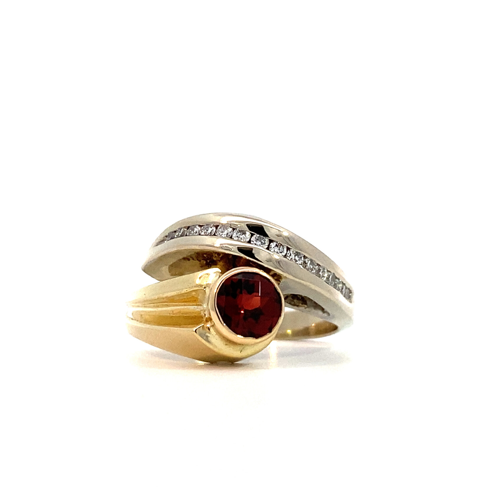 14K Two-Tone Garnet Diamond Bypass Ring D.33ct G 1ct size 9.25