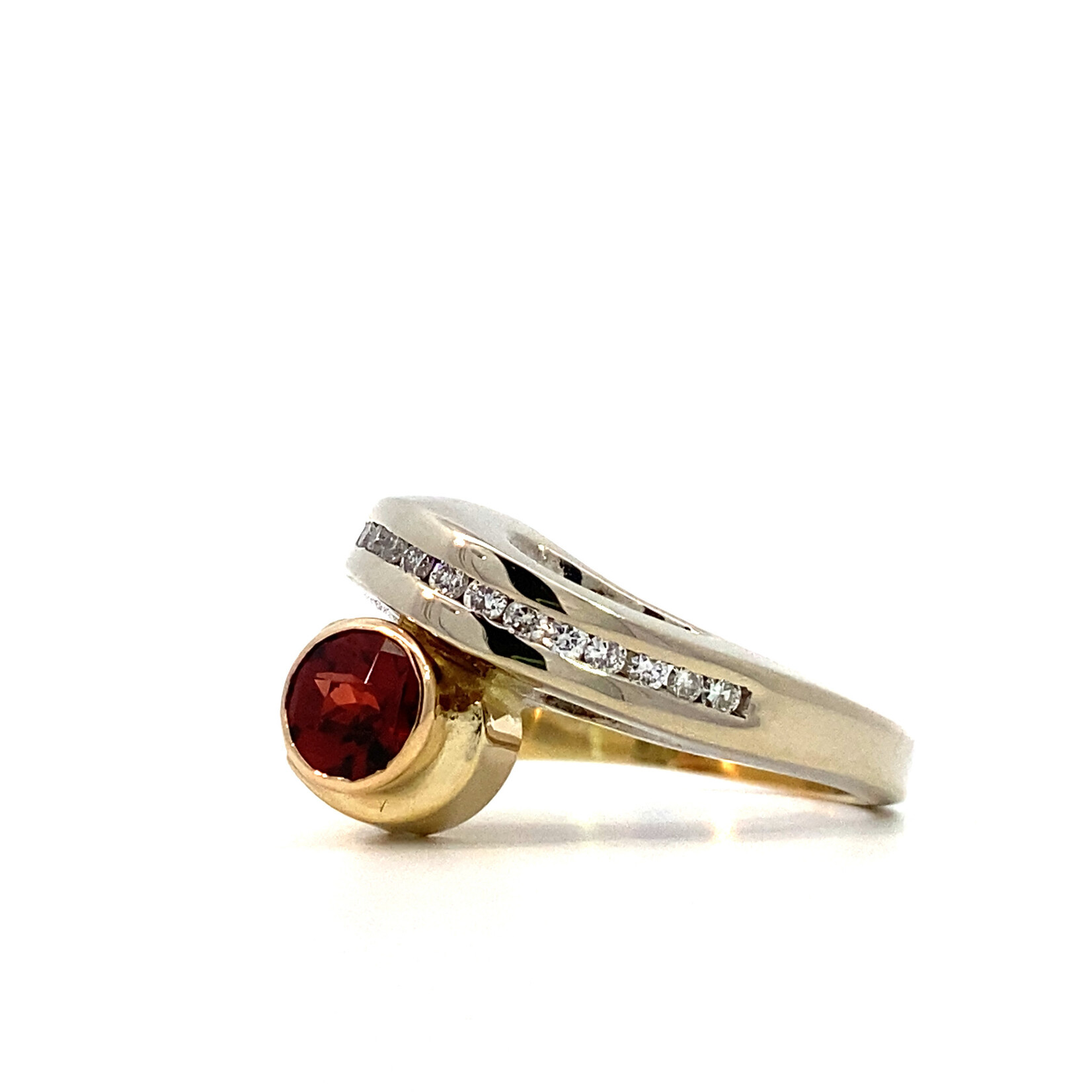 14K Two-Tone Garnet Diamond Bypass Ring D.33ct G 1ct size 9.25