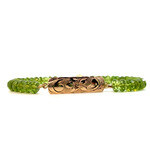 14K Yellow Gold 7" 8mm Barrel Light Plumeria with Peridot ID Bracelet