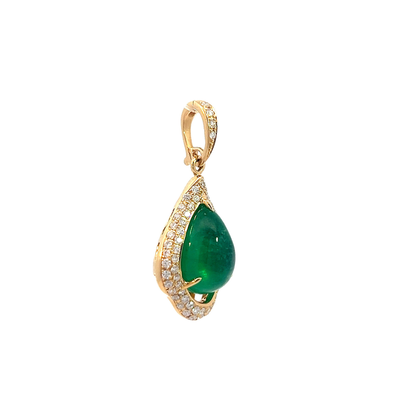 18K Yellow Gold Emerald Cabochon Diamond pendant D.37cttw VS E 3.33cts