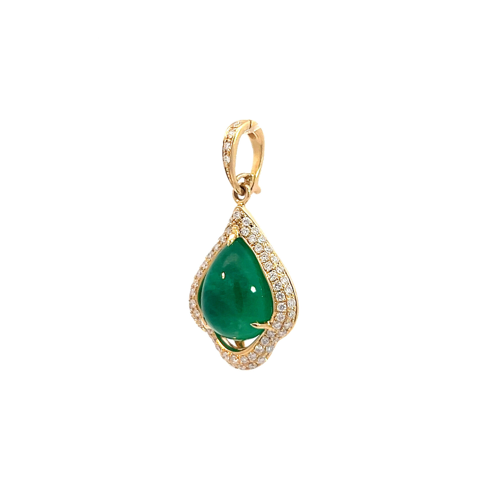 18K Yellow Gold Emerald Cabochon Diamond pendant D.37cttw VS E 3.33cts