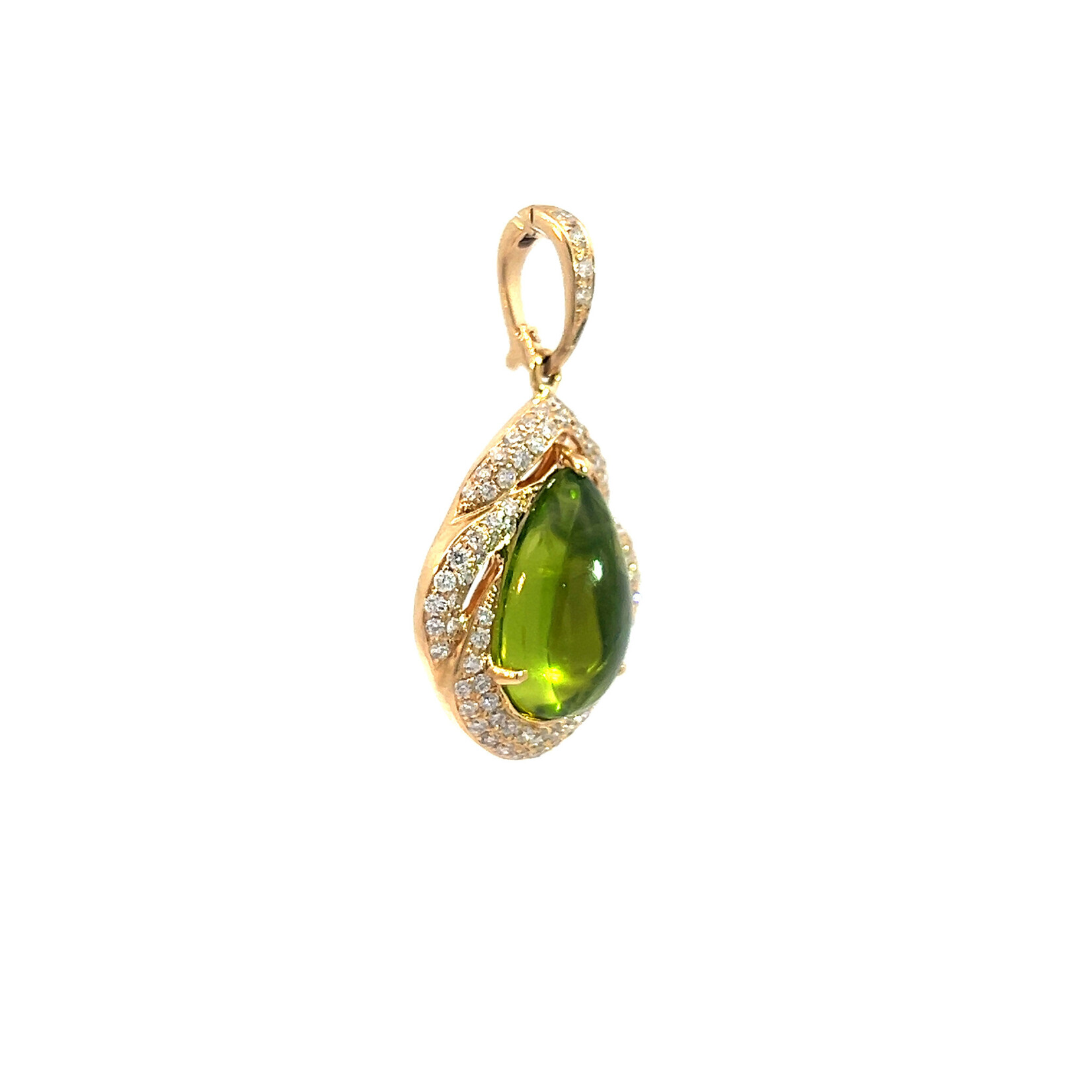 14K Yellow Gold Peridot Cabochon Diamond pendant D.40cttw VS P3.87cts