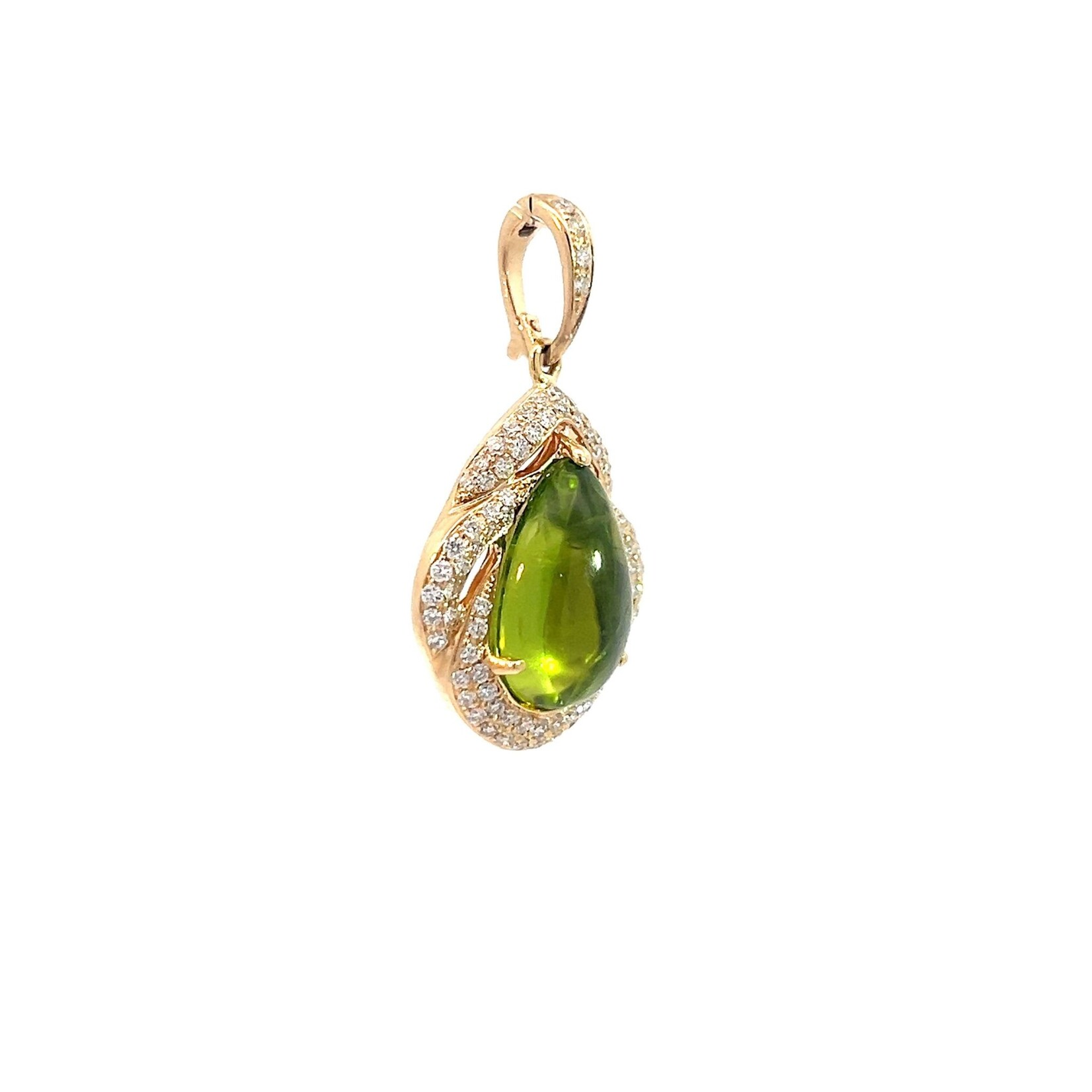 14K Yellow Gold Peridot Cabochon Diamond pendant D.40cttw VS P3.87cts