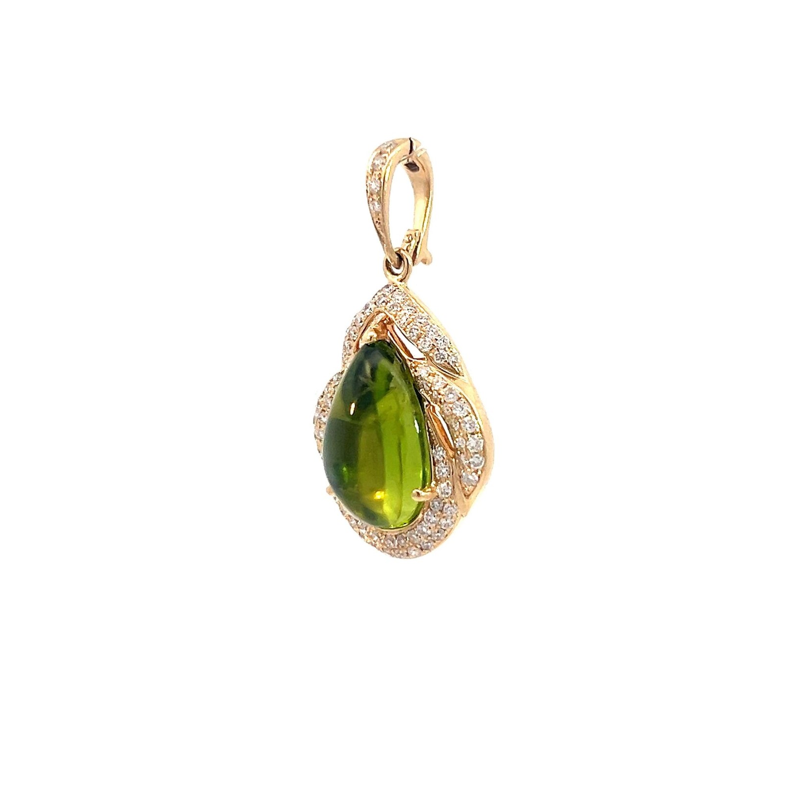 14K Yellow Gold Peridot Cabochon Diamond pendant D.40cttw VS P3.87cts