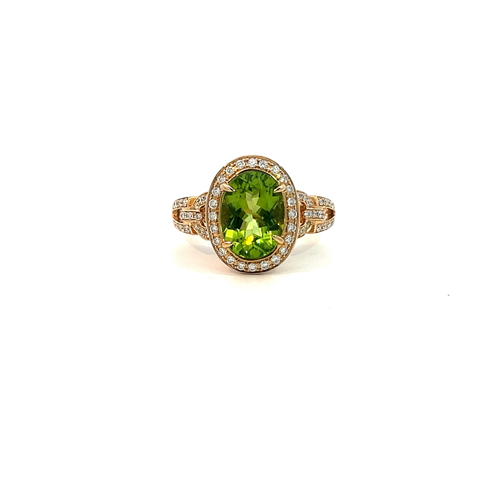 14K Yellow Gold Peridot Diamond ring size 6.75 D.23cttw VS P2.72cts