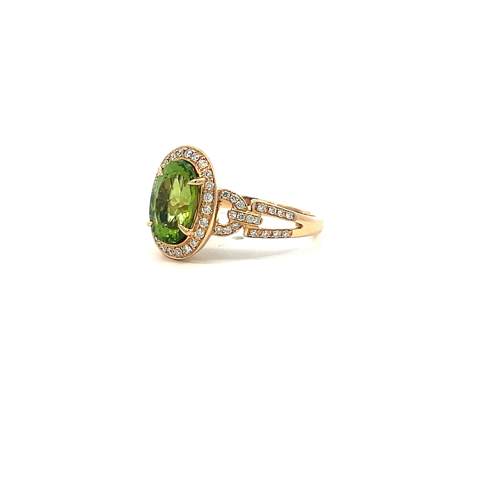 14K Yellow Gold Peridot Diamond ring size 6.75 D.23cttw VS P2.72cts