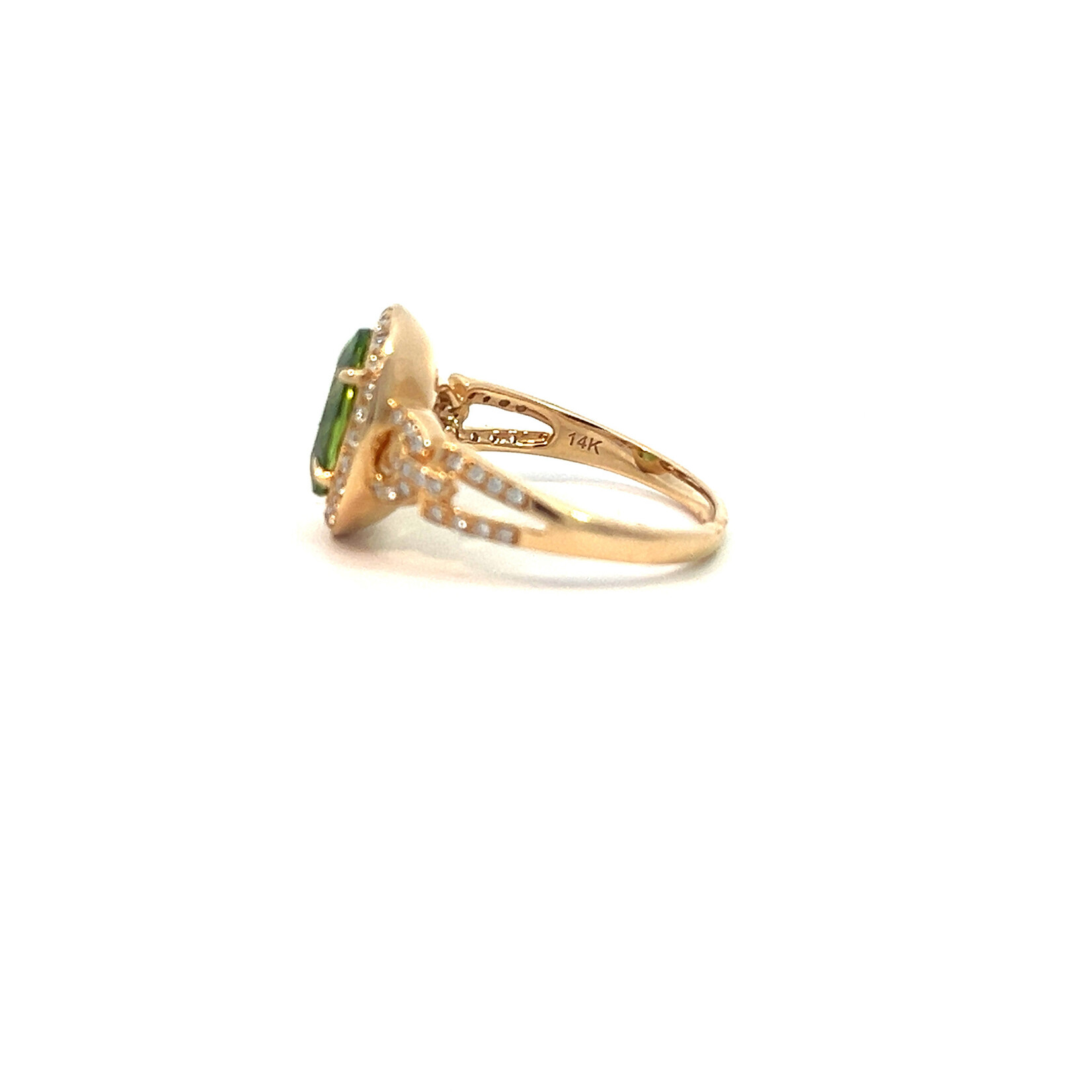 14K Yellow Gold Peridot Diamond ring size 6.75 D.23cttw VS P2.72cts