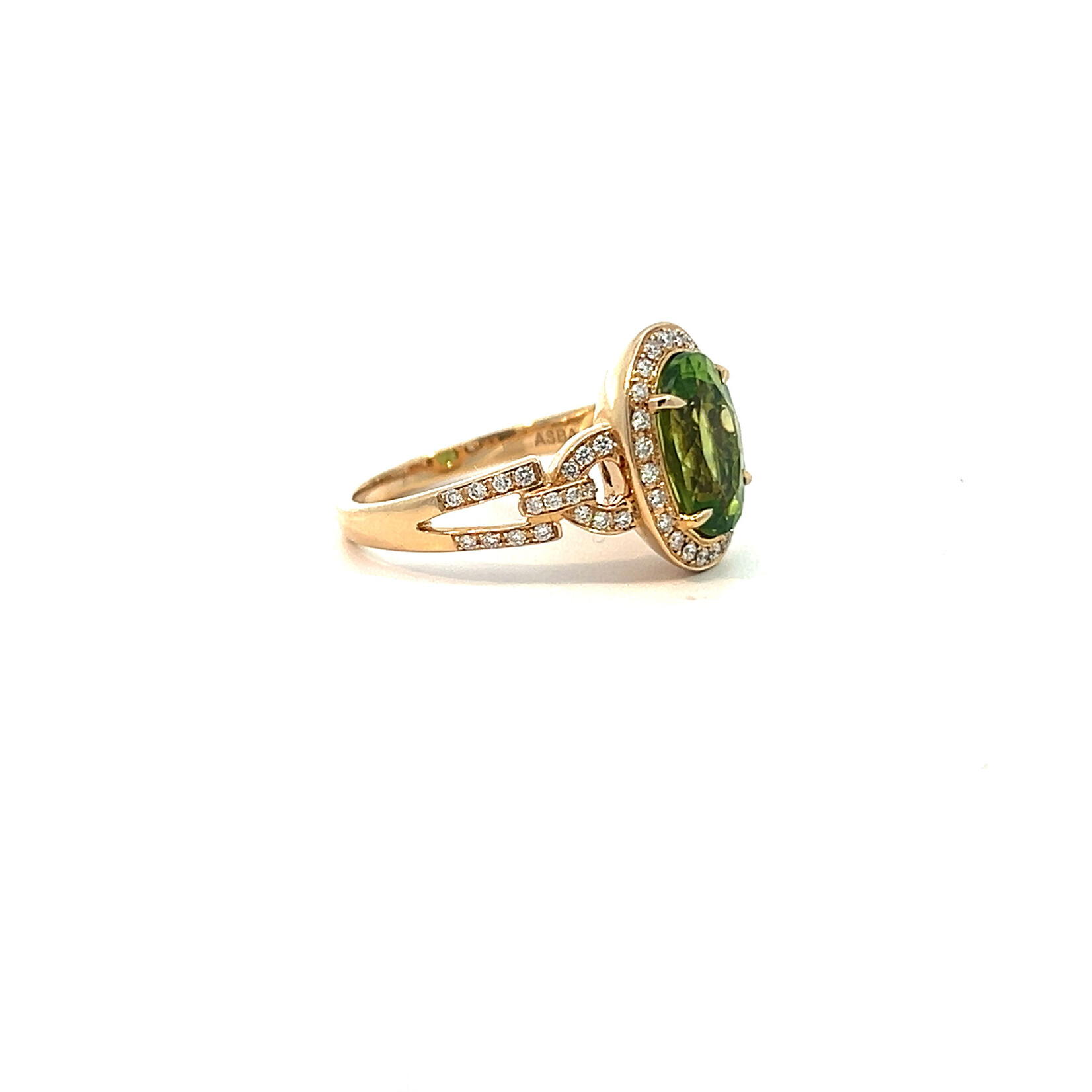 14K Yellow Gold Peridot Diamond ring size 6.75 D.23cttw VS P2.72cts