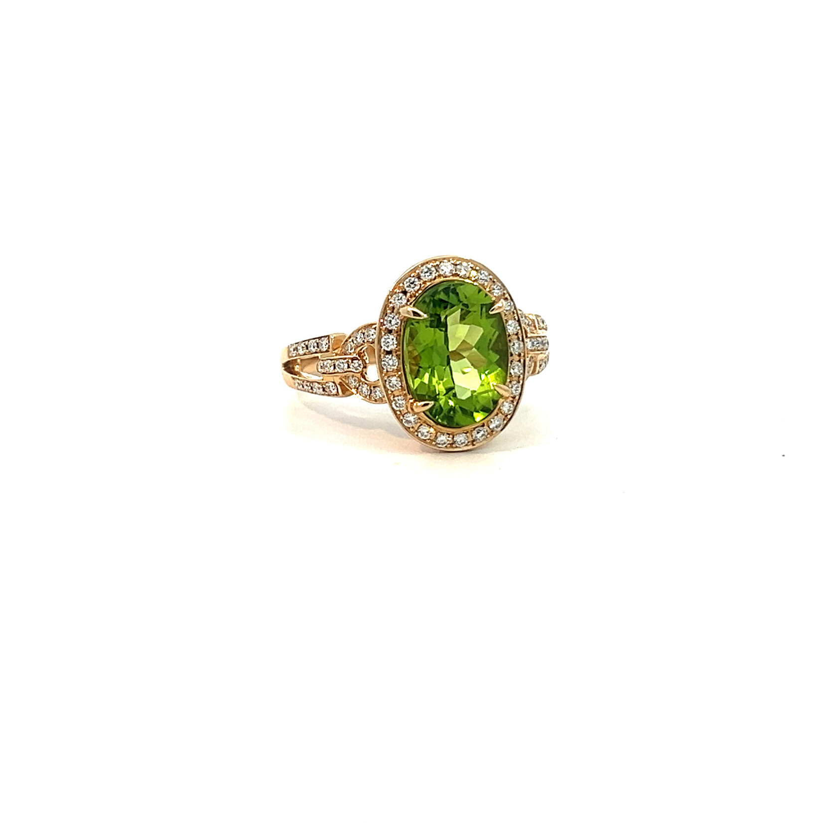 14K Yellow Gold Peridot Diamond ring size 6.75 D.23cttw VS P2.72cts