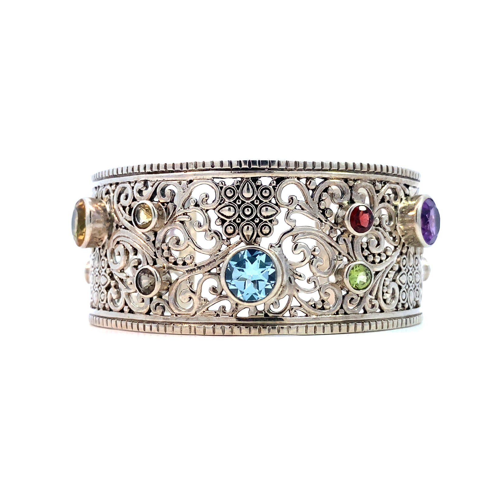 Sterling Silver Multi-Gemstone Cuff Bracelet