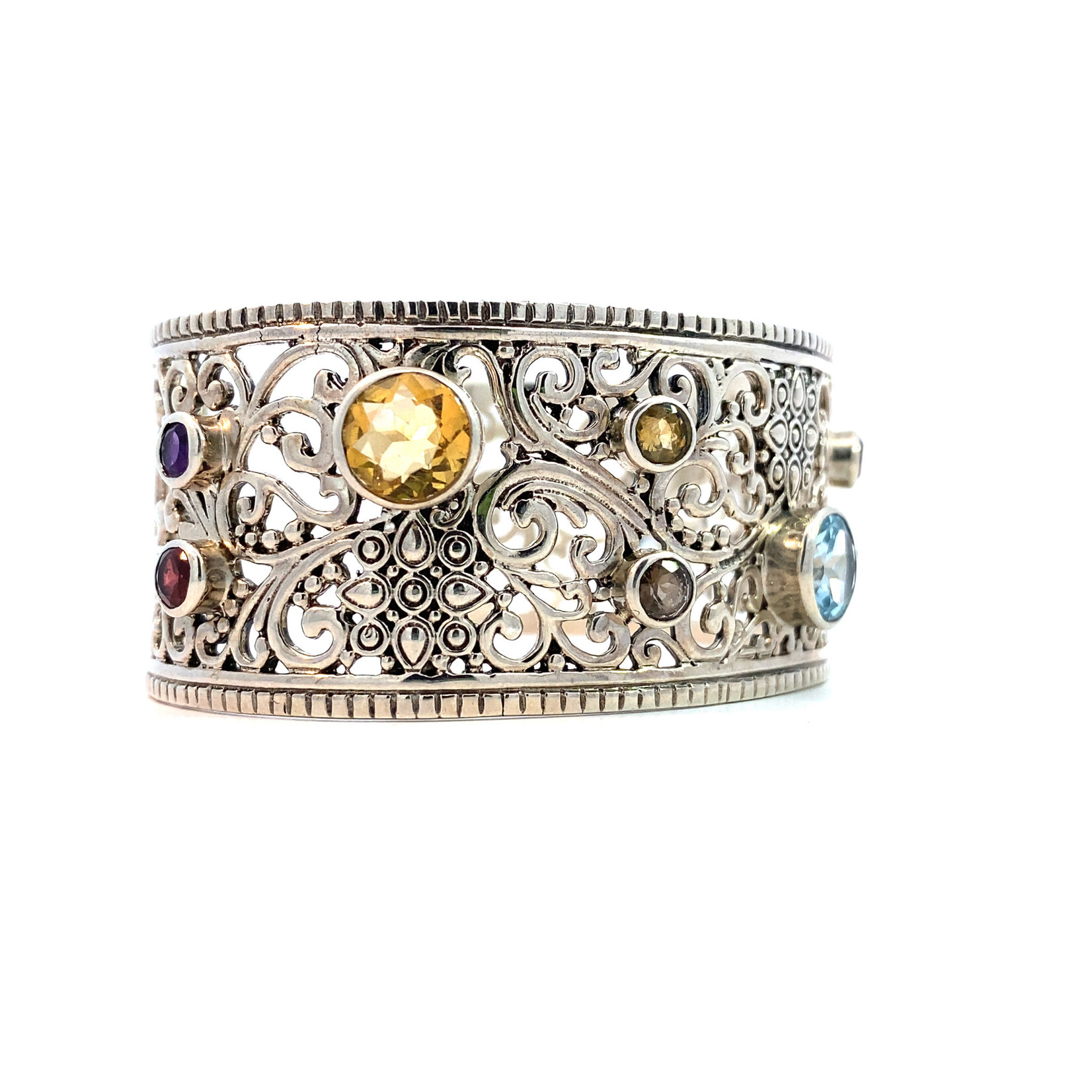 Sterling Silver Multi-Gemstone Cuff Bracelet