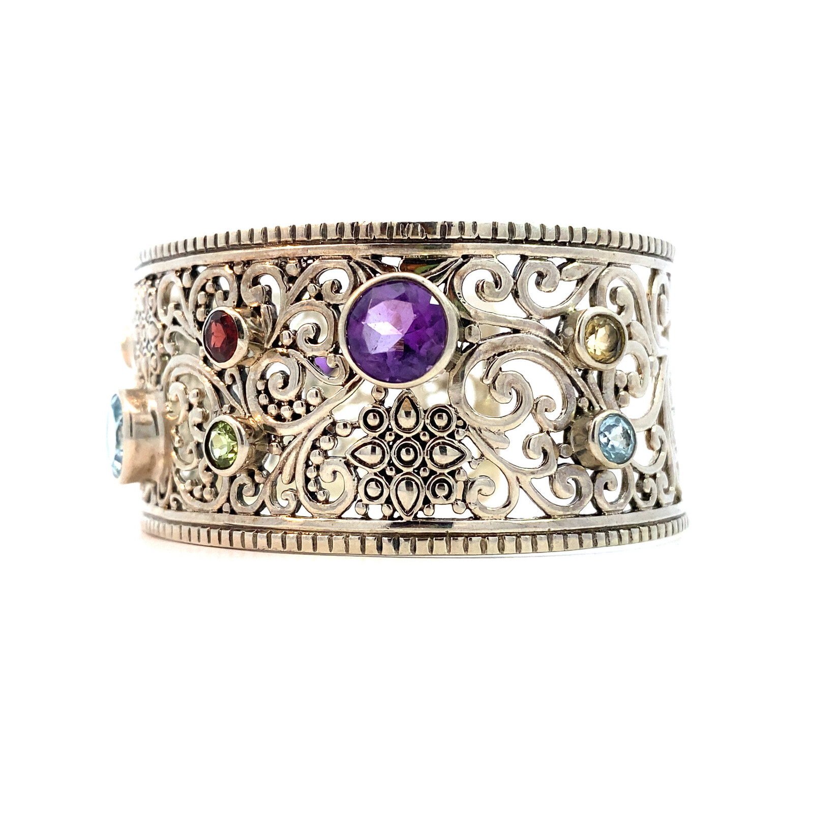 Sterling Silver Multi-Gemstone Cuff Bracelet