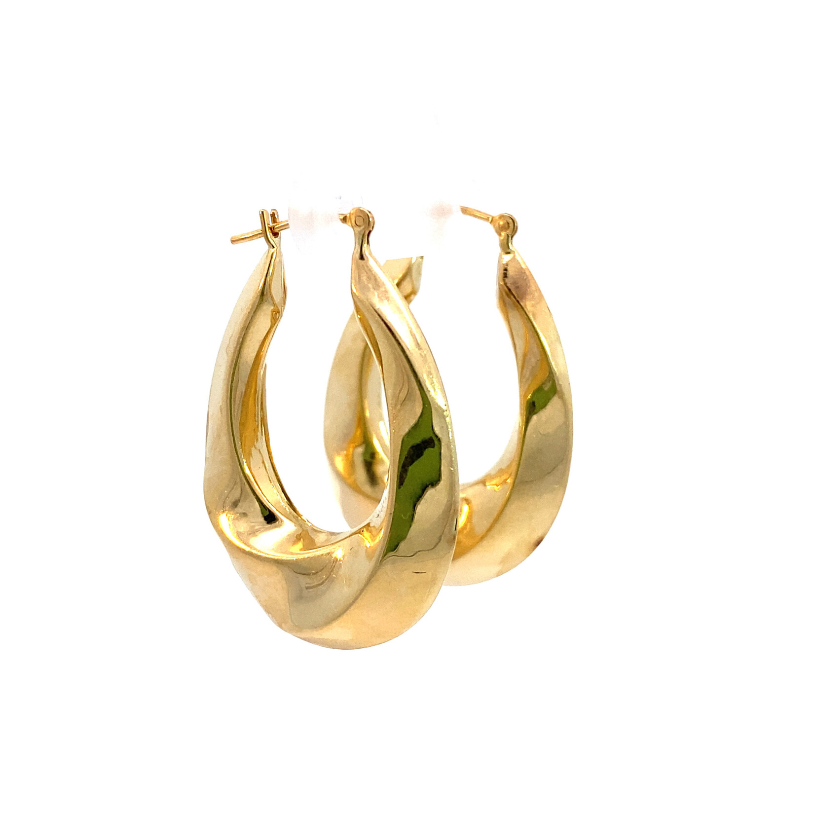 14K Yellow Gold Hollow Oval Twist Hoops