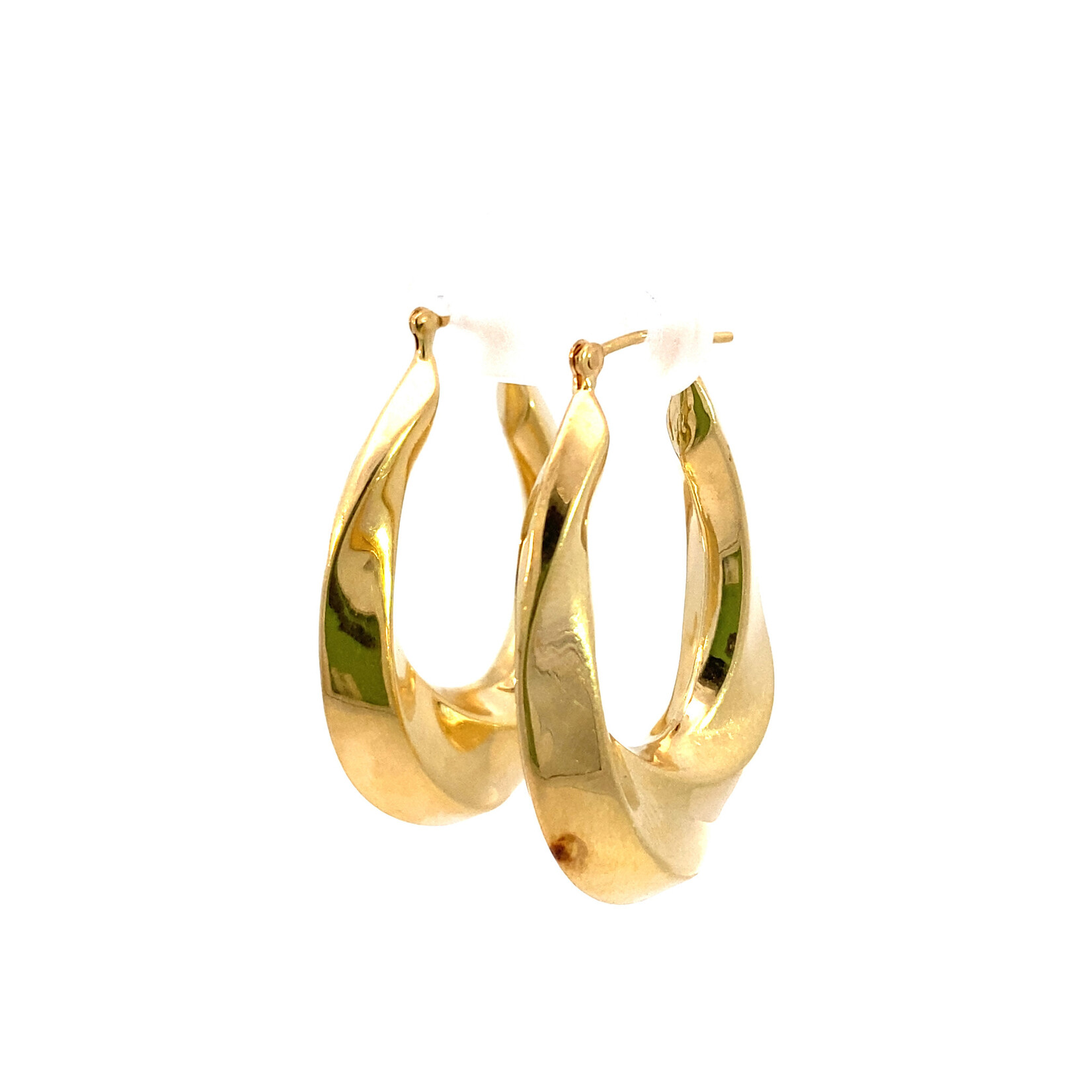 14K Yellow Gold Hollow Oval Twist Hoops