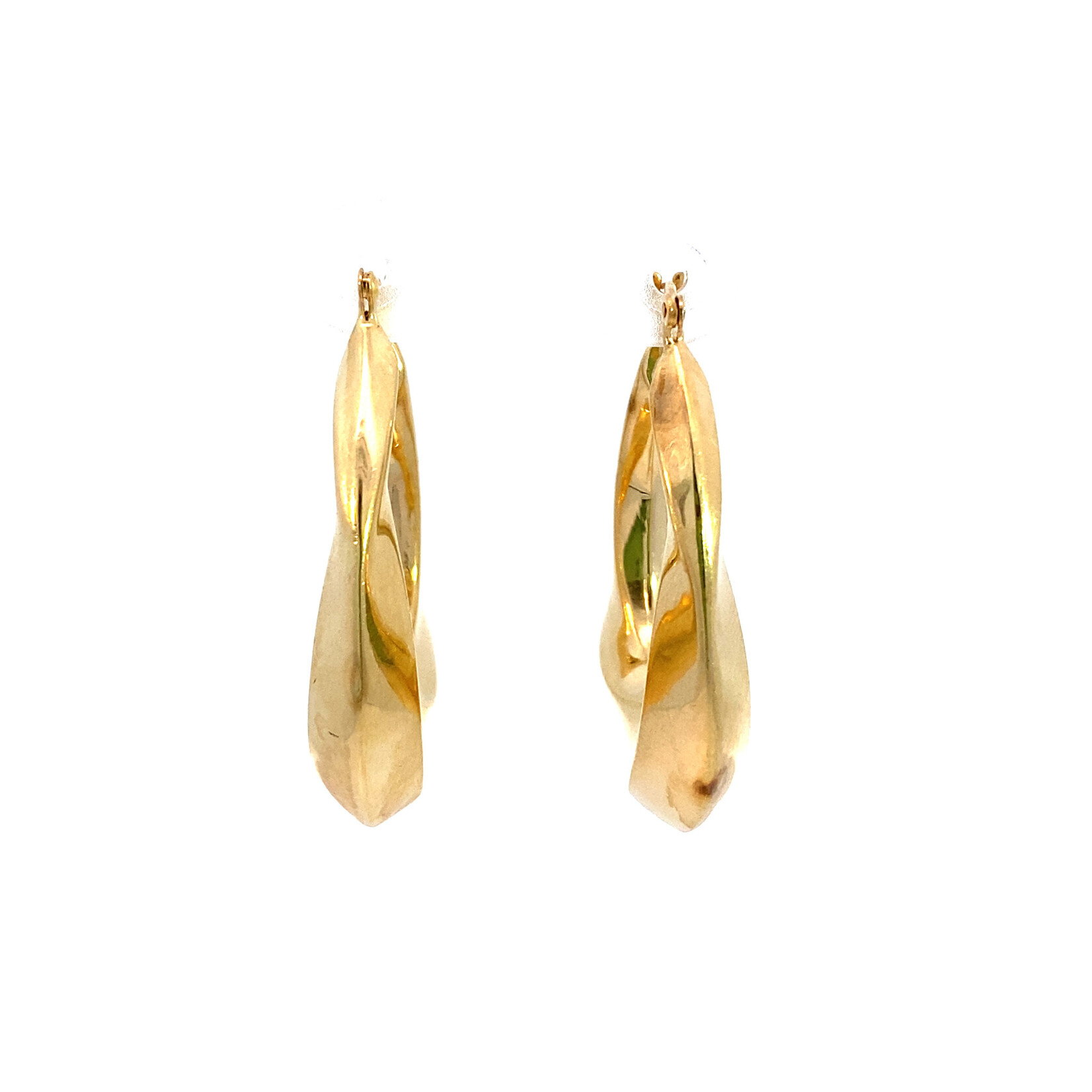 14K Yellow Gold Hollow Oval Twist Hoops