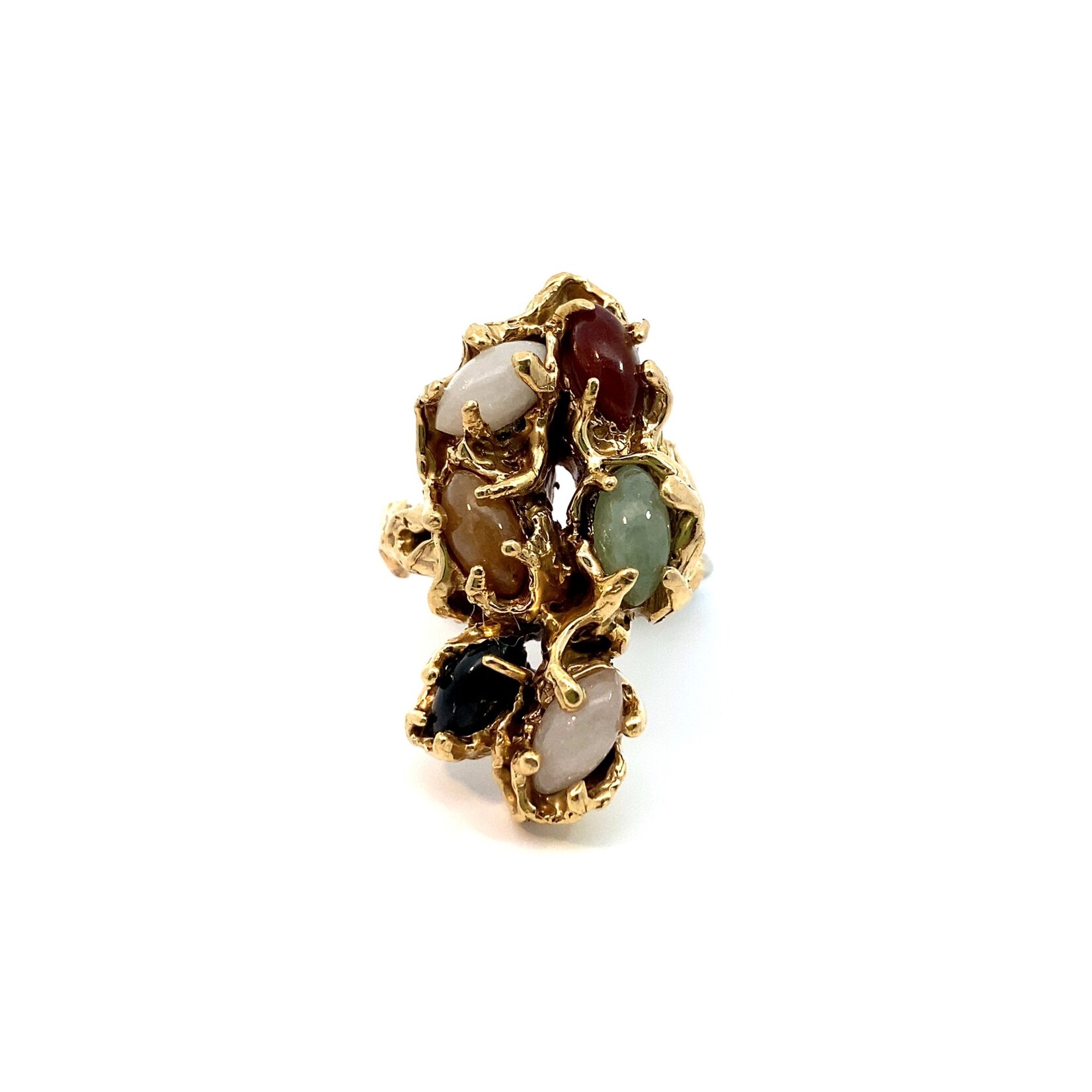 14K Yellow Gold Multi-Color Jade Ring size 5.5