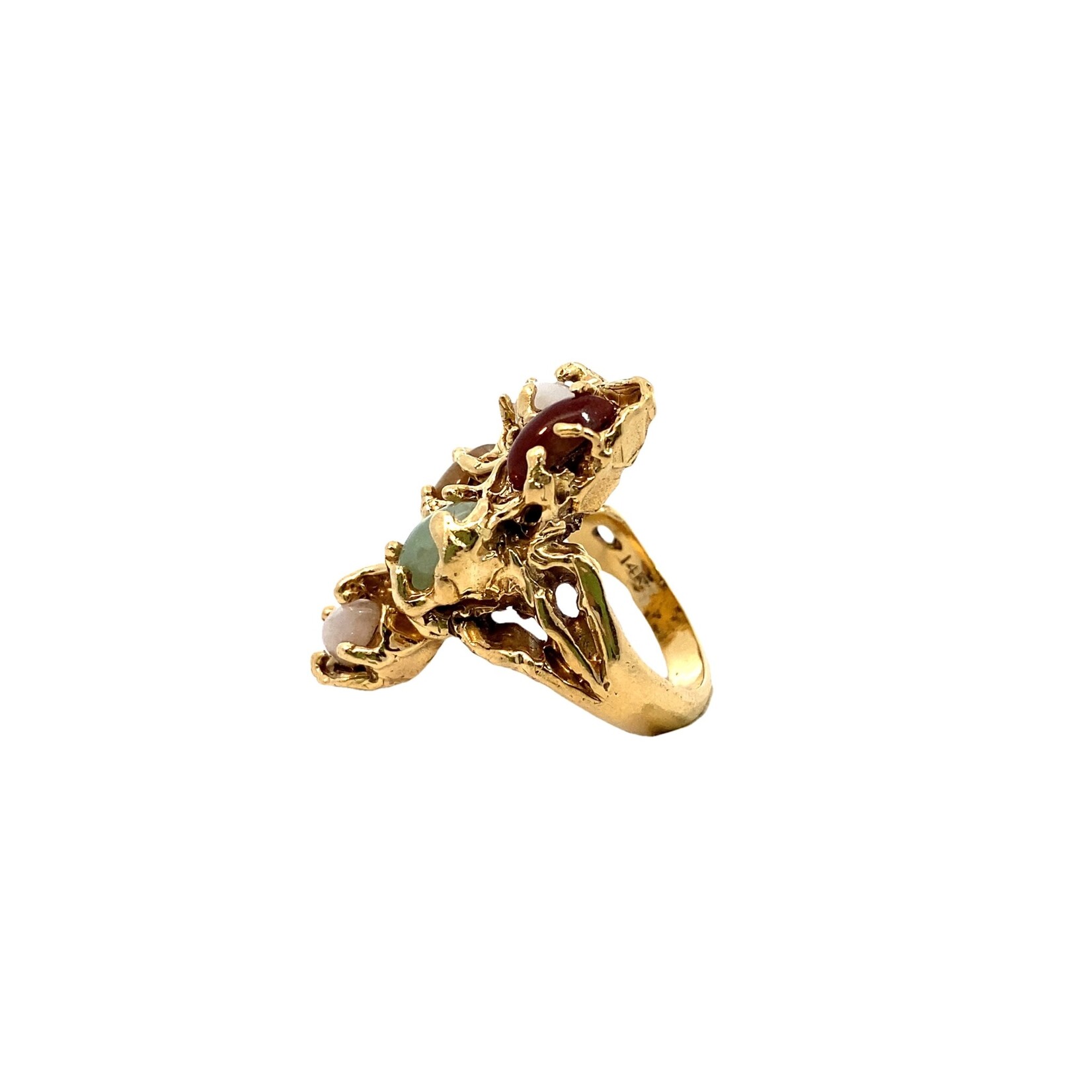 14K Yellow Gold Multi-Color Jade Ring size 5.5