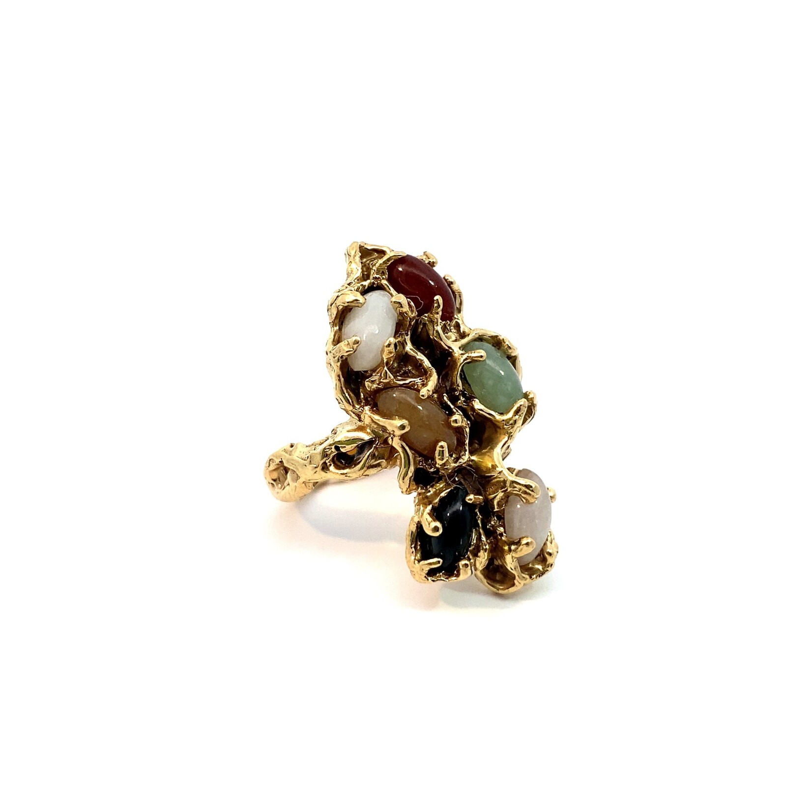 14K Yellow Gold Multi-Color Jade Ring size 5.5
