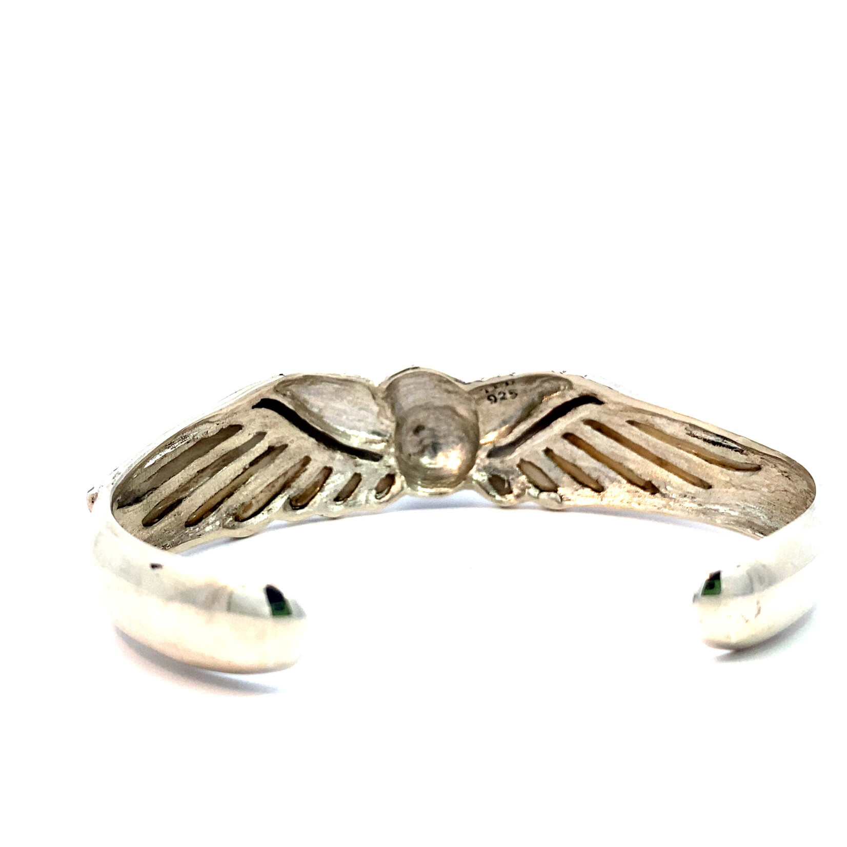 Sterling Silver Aumakua Owl Mother of Pearl & Koa Cuff Small