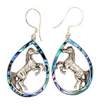 Sterling Silver Horse Paua Teardrop Dangles