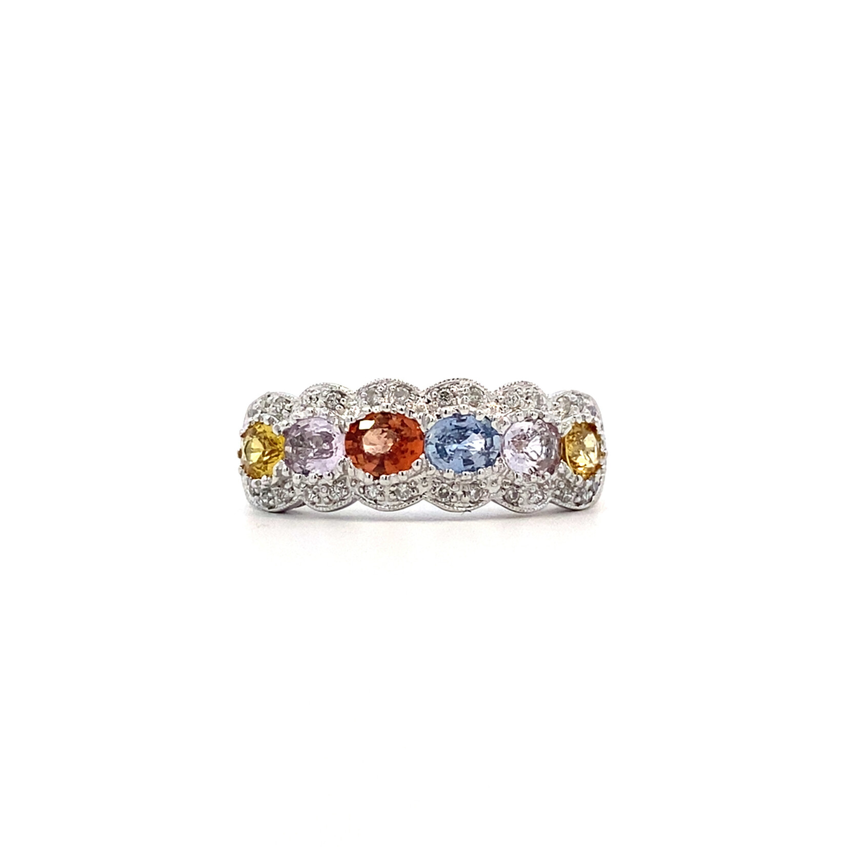 14K White Gold Multi-Color Sapphire Ring size 8.75