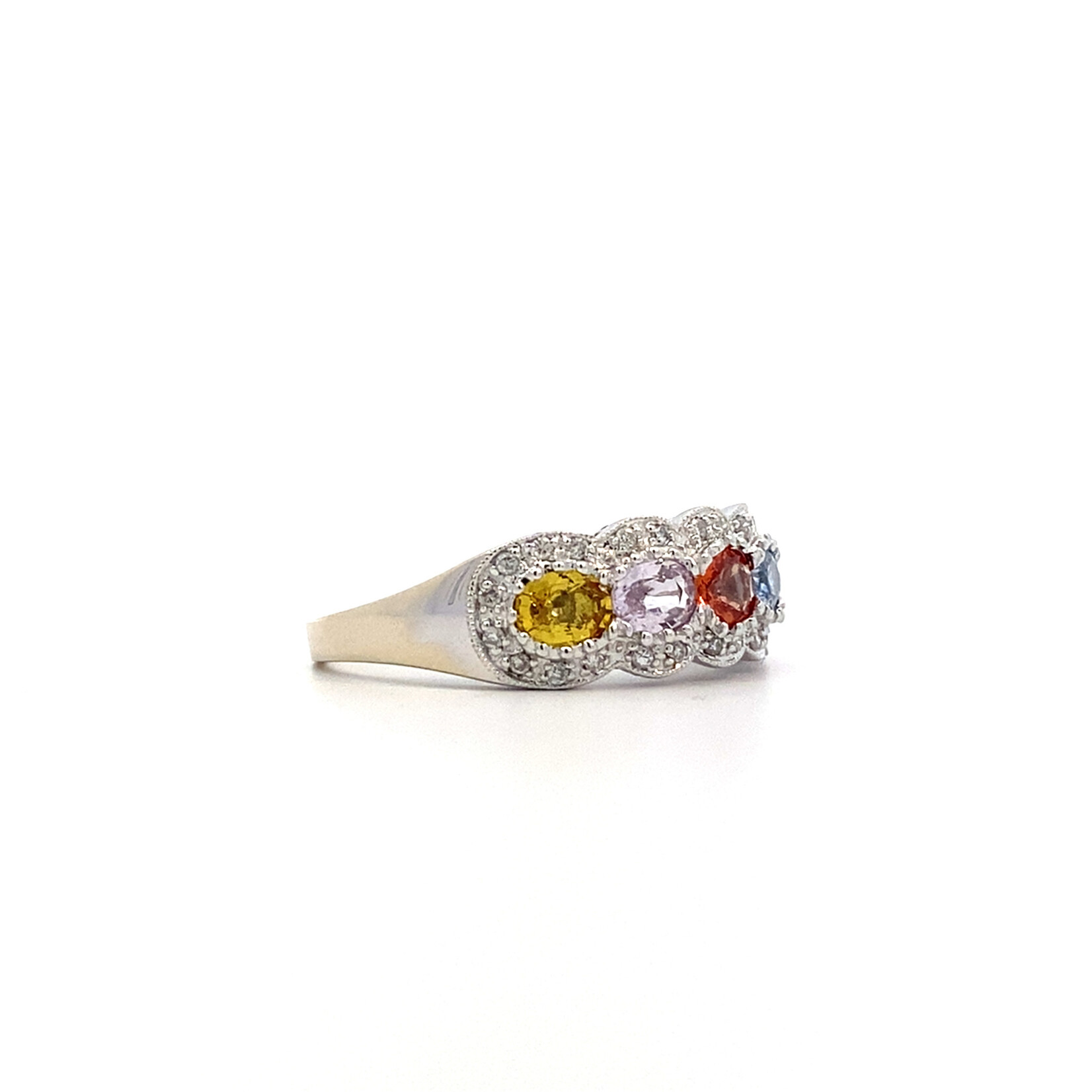 14K White Gold Multi-Color Sapphire Ring size 8.75