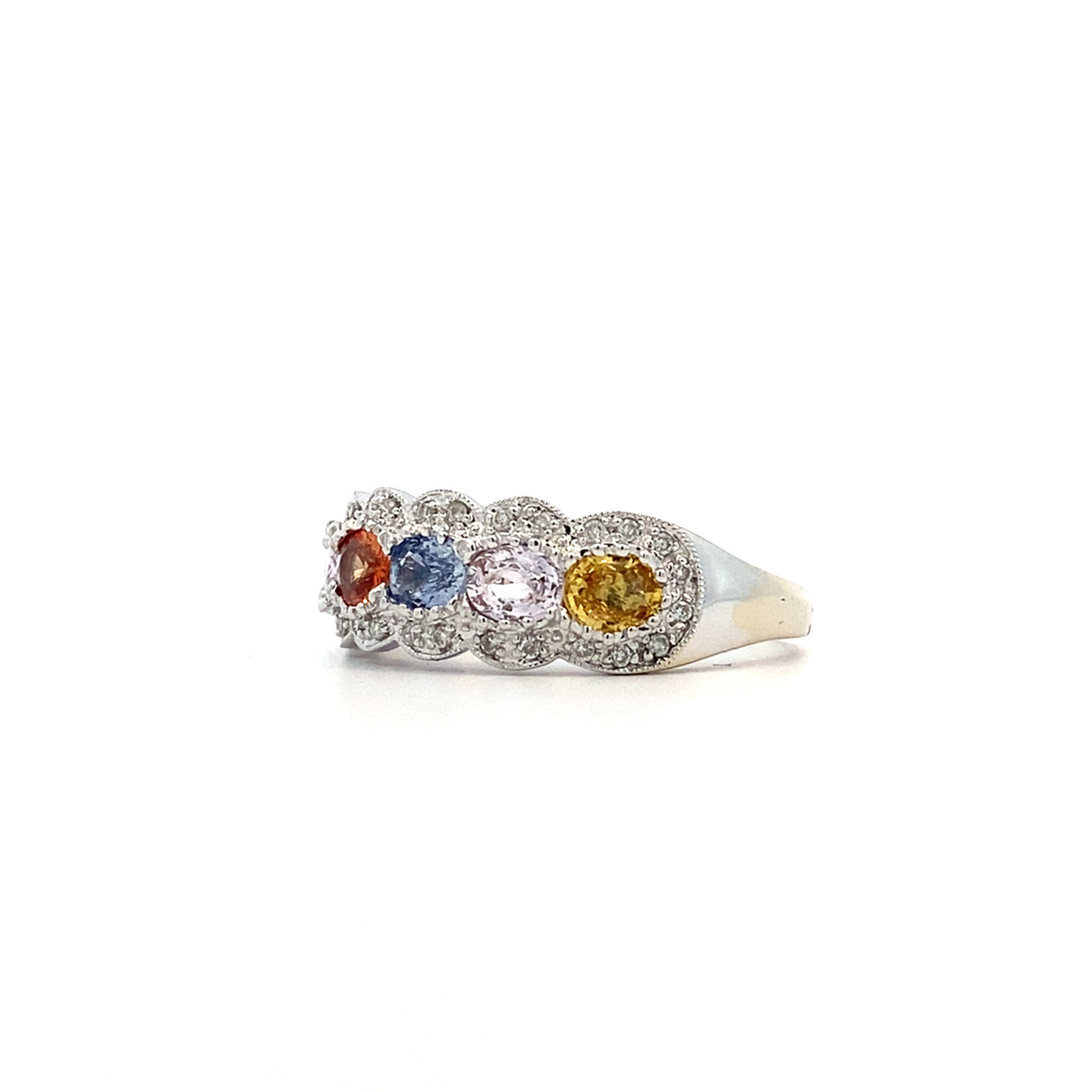 14K White Gold Multi-Color Sapphire Ring size 8.75