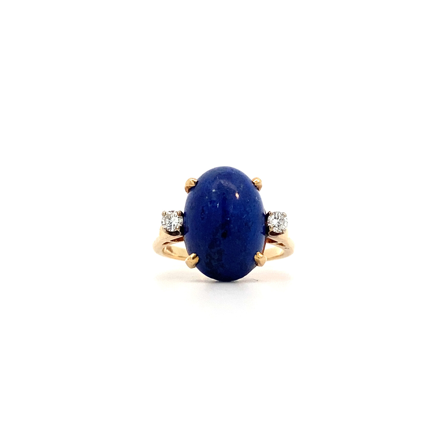 14K Yellow Gold Oval Lapis & Diamond Ring D+/-.14ct size 4.75