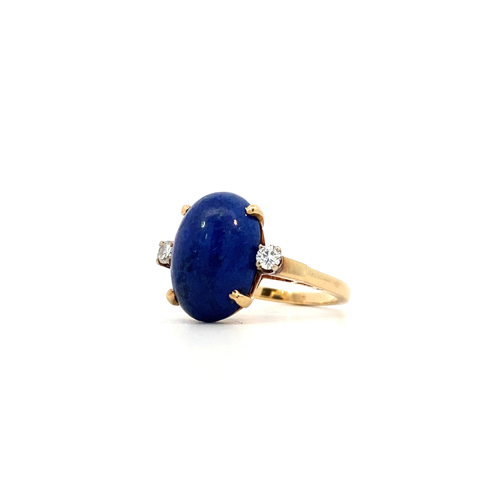 14K Yellow Gold Oval Lapis & Diamond Ring D+/-.14ct size 4.75