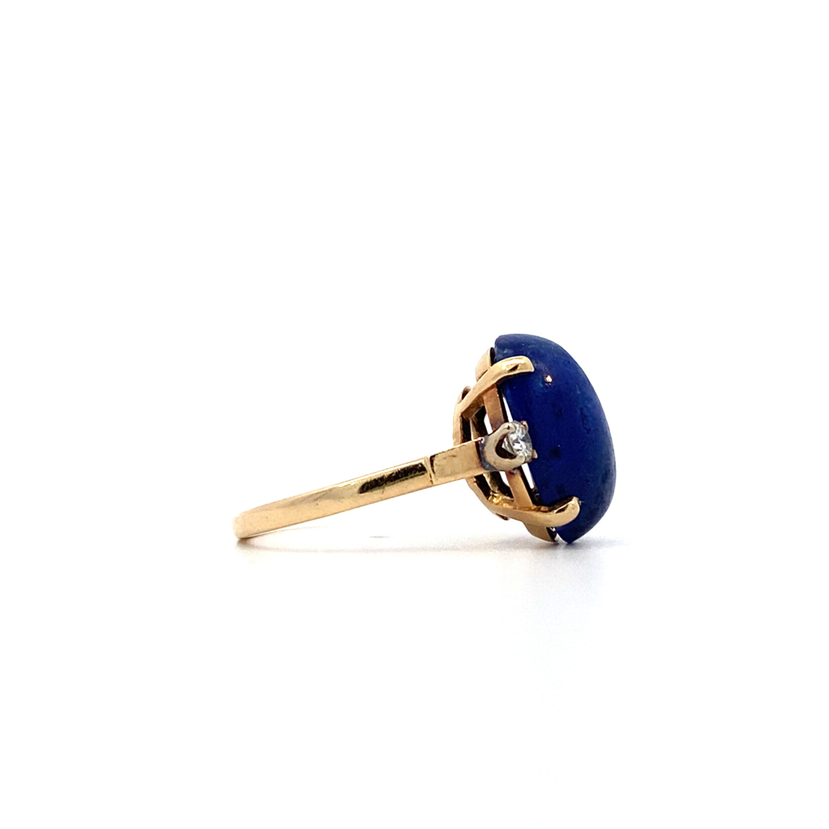 14K Yellow Gold Oval Lapis & Diamond Ring D+/-.14ct size 4.75