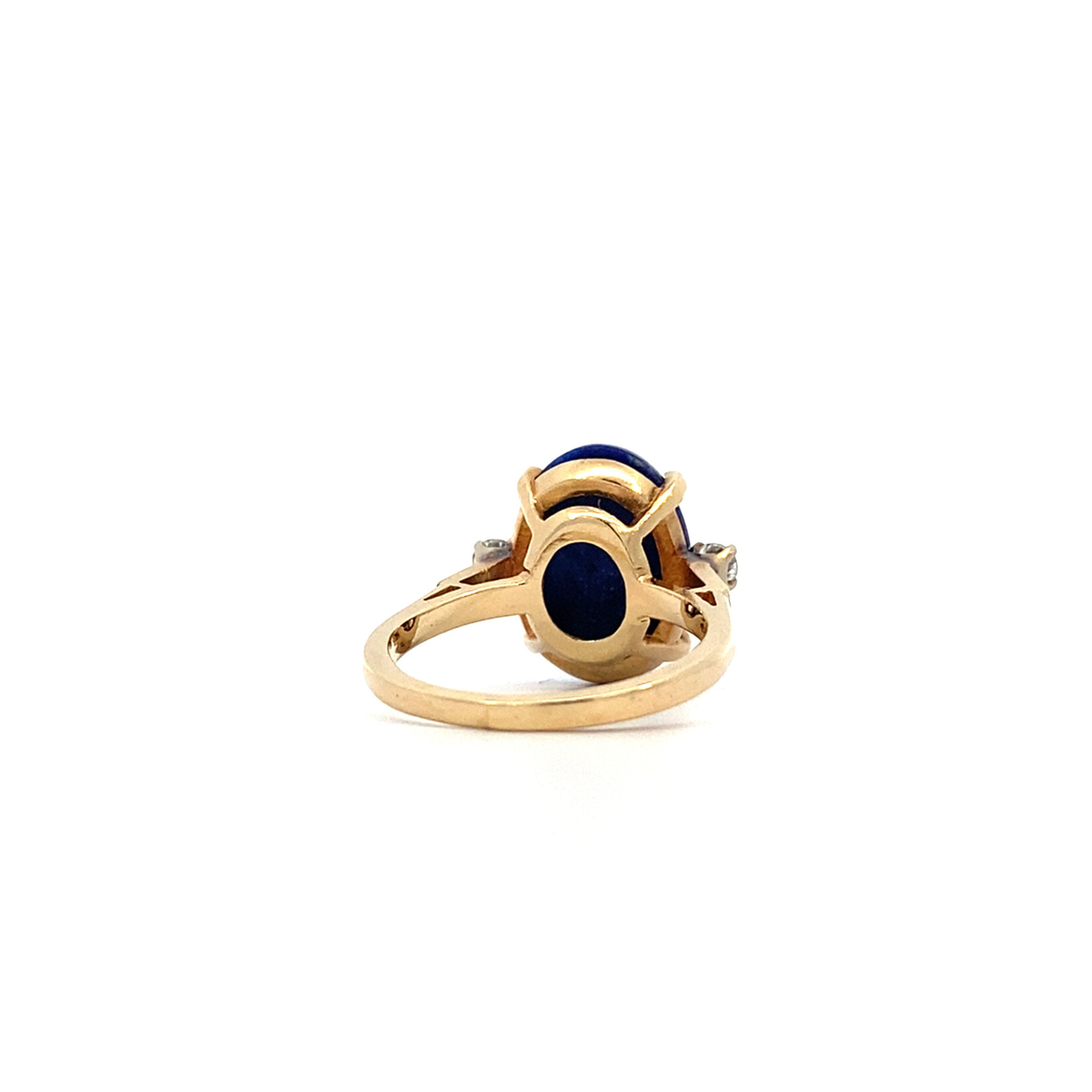14K Yellow Gold Oval Lapis & Diamond Ring D+/-.14ct size 4.75