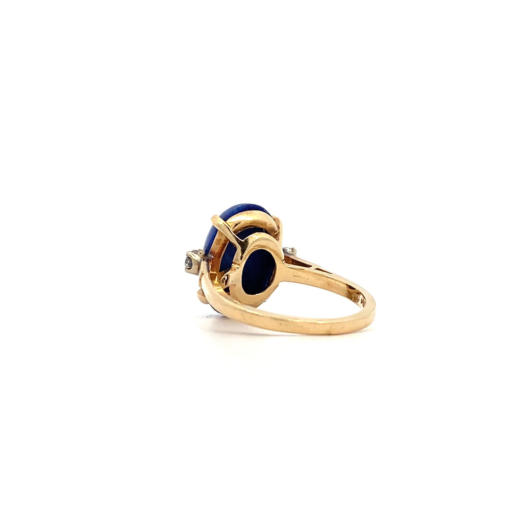 14K Yellow Gold Oval Lapis & Diamond Ring D+/-.14ct size 4.75
