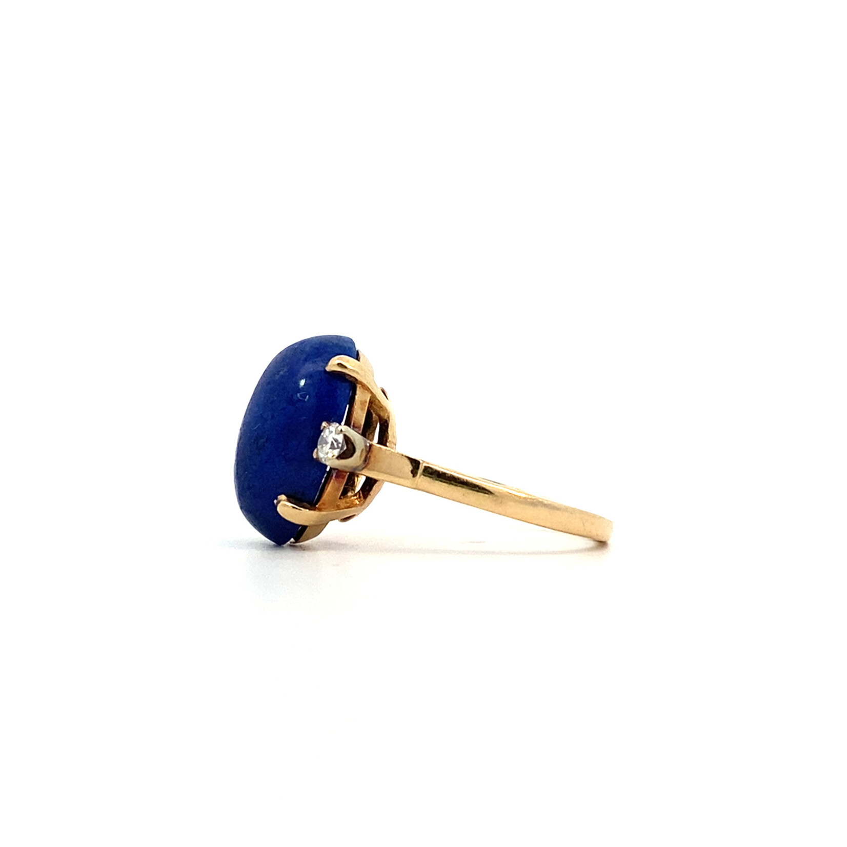 14K Yellow Gold Oval Lapis & Diamond Ring D+/-.14ct size 4.75