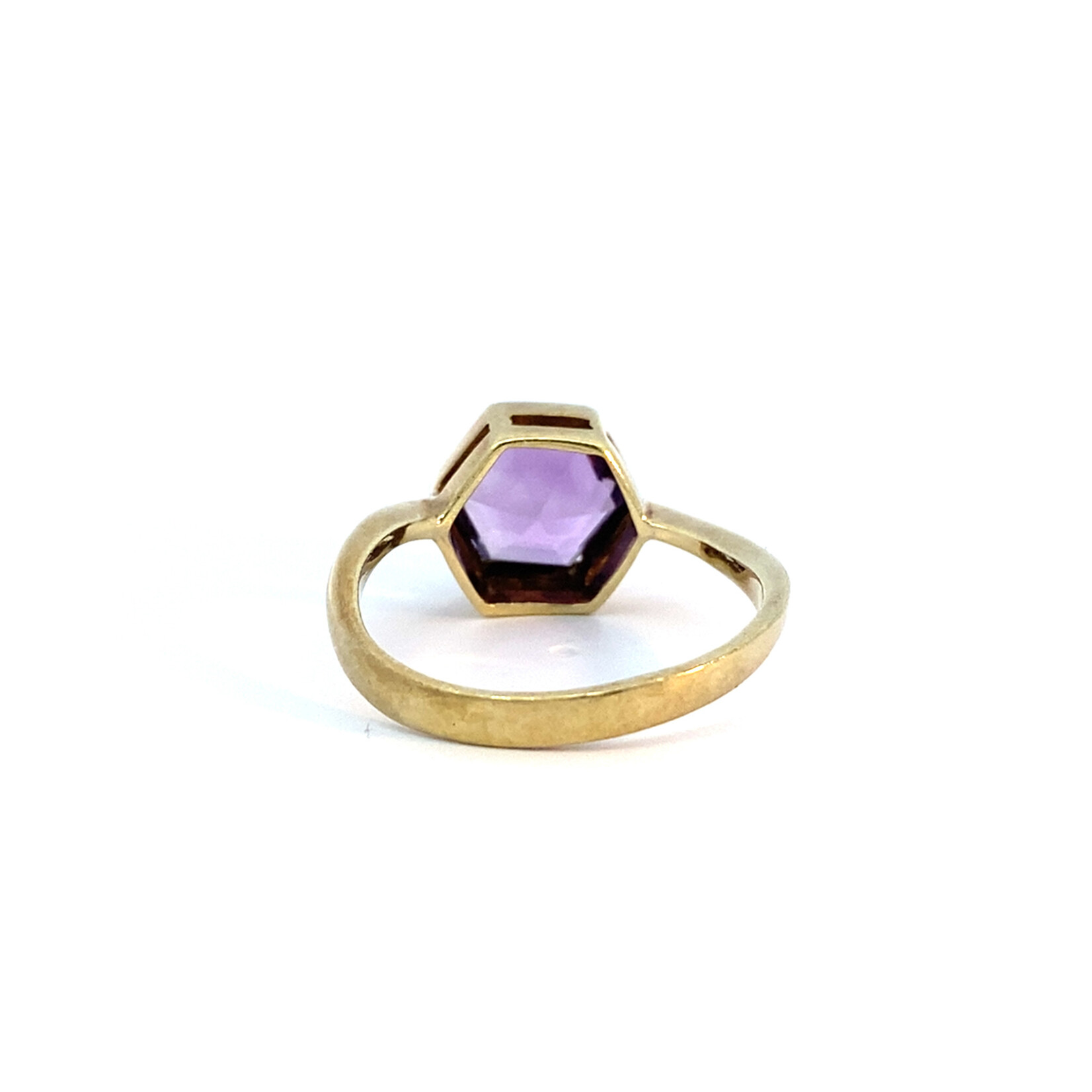 14K Yellow Gold Hex Amethyst Ring size 9