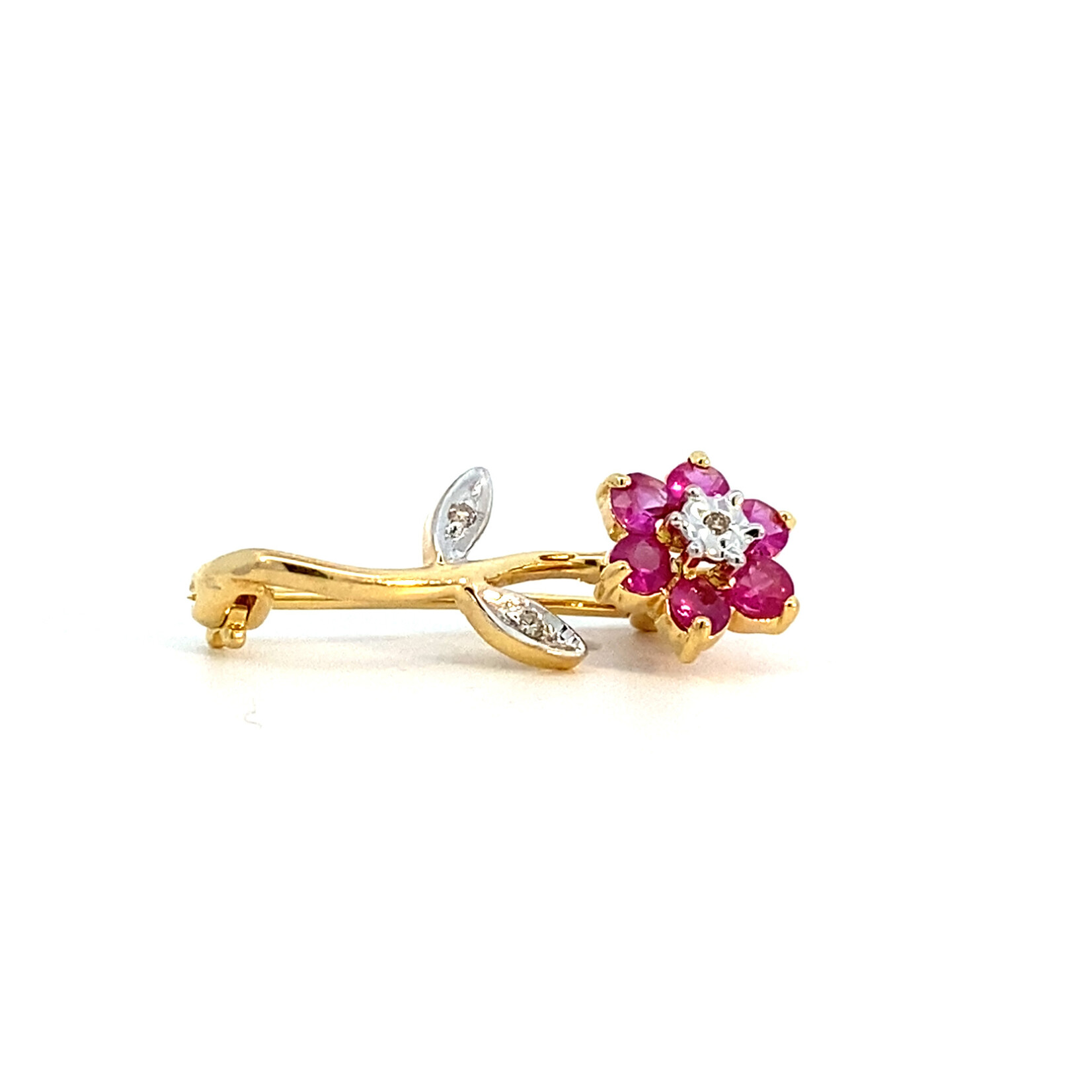 14K Yellow Gold Pink Sapphire Flower Pin