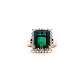 14K White Gold Green Tourmaline with Diamond Halo Ring D+/-.40cttw size 8.5