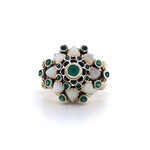 18K Yellow Gold Harem Thai Princess Emerald & Opal ring sz7.25