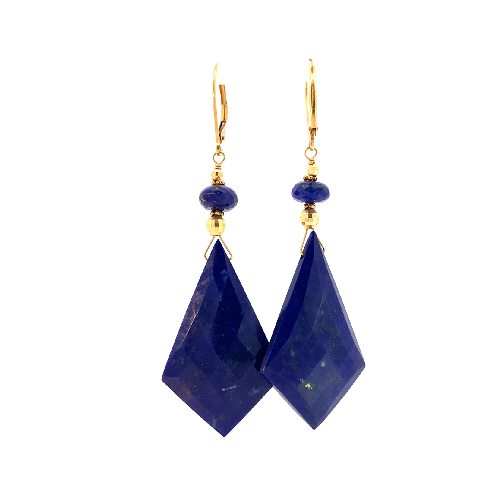 14K Yellow Gold Lapis Lazuli Kite Shape Step Cut Dangles