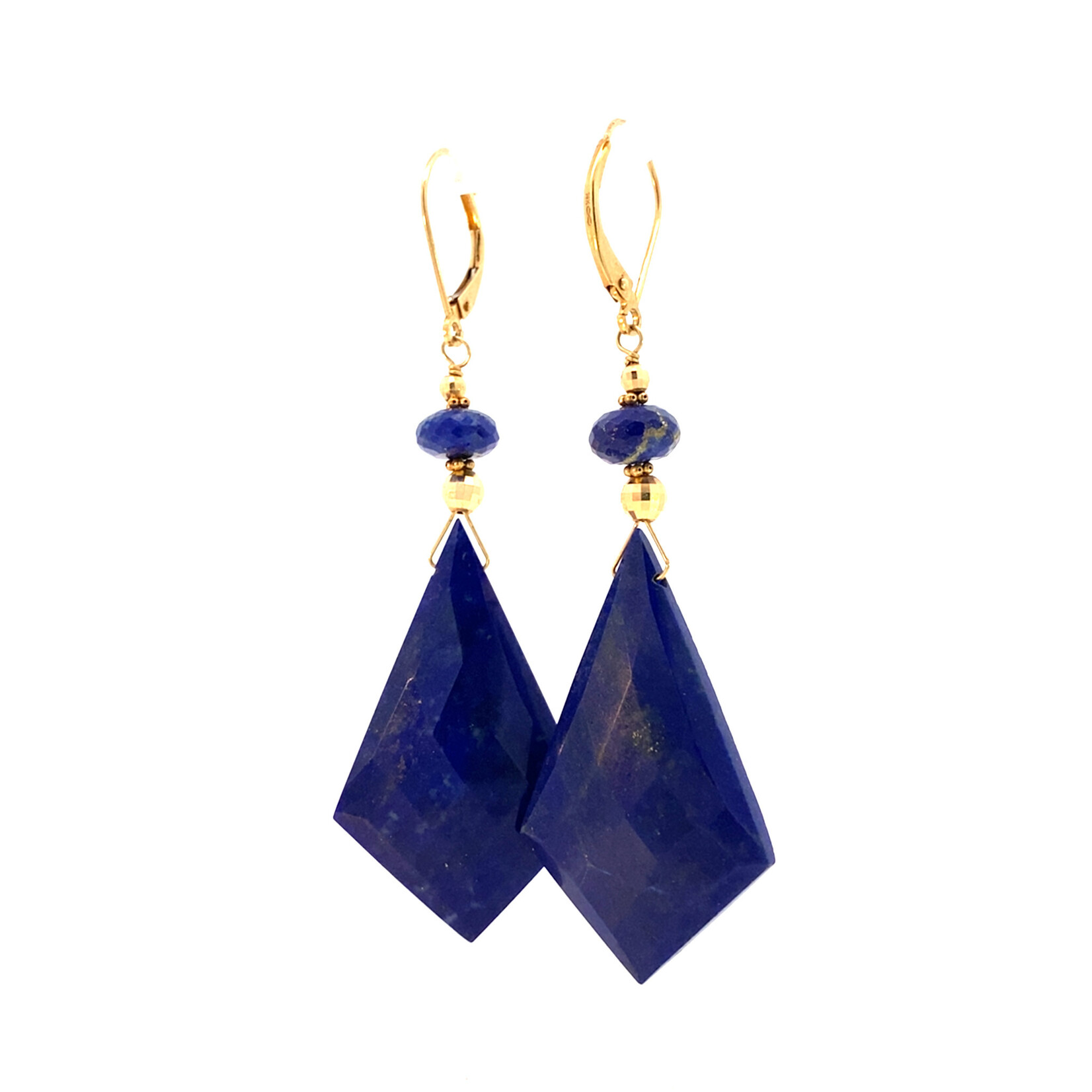14K Yellow Gold Lapis Lazuli Kite Shape Step Cut Dangles
