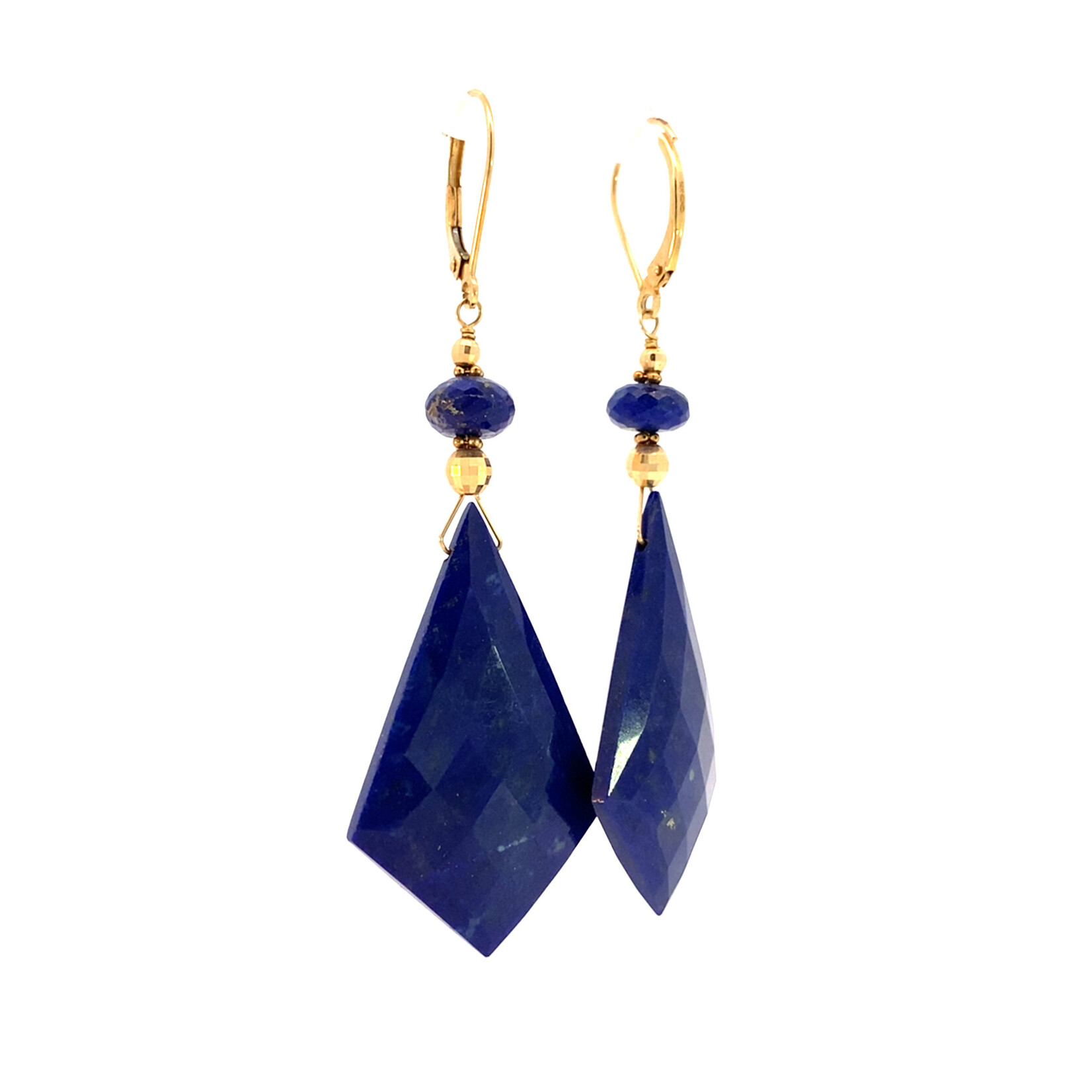 14K Yellow Gold Lapis Lazuli Kite Shape Step Cut Dangles