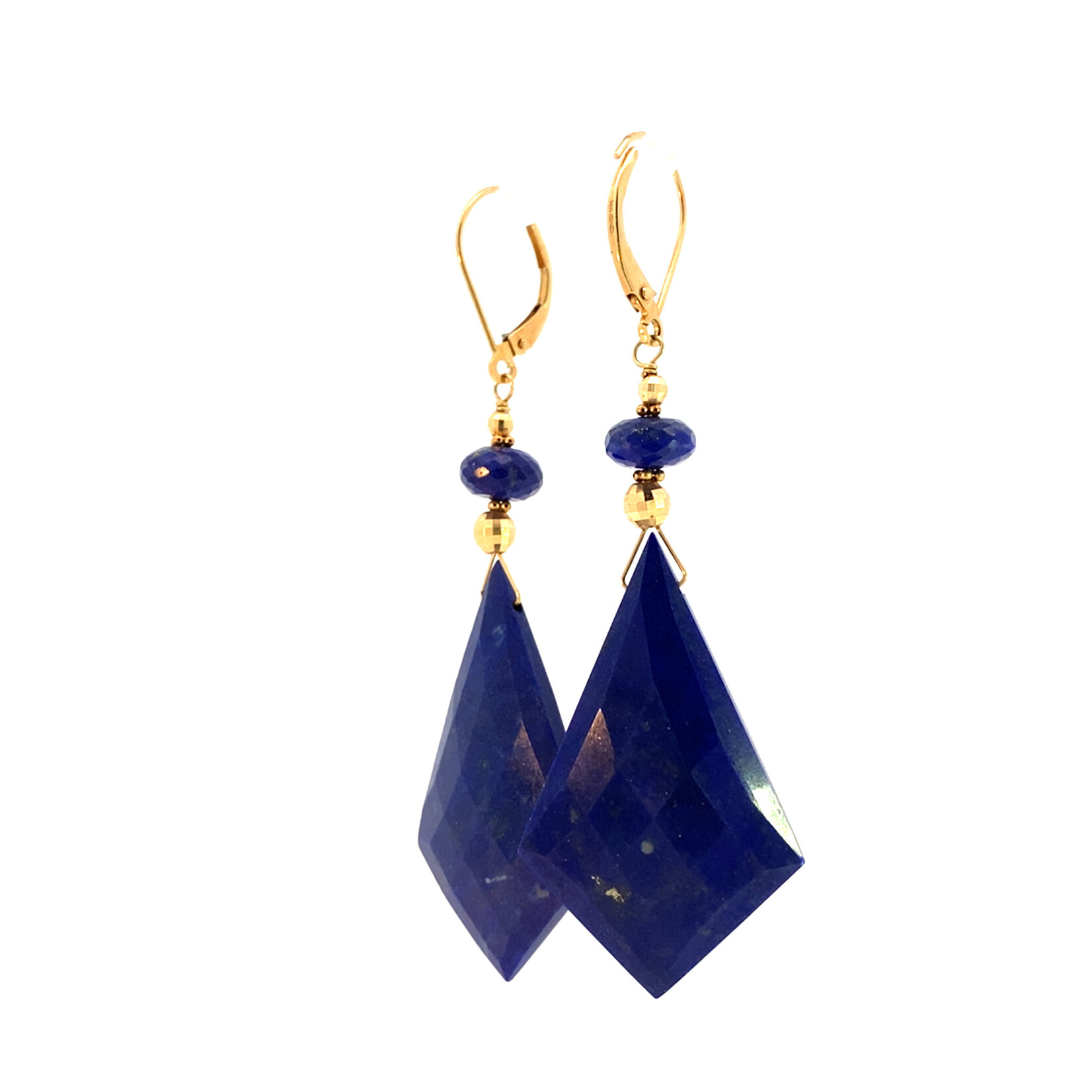 14K Yellow Gold Lapis Lazuli Kite Shape Step Cut Dangles