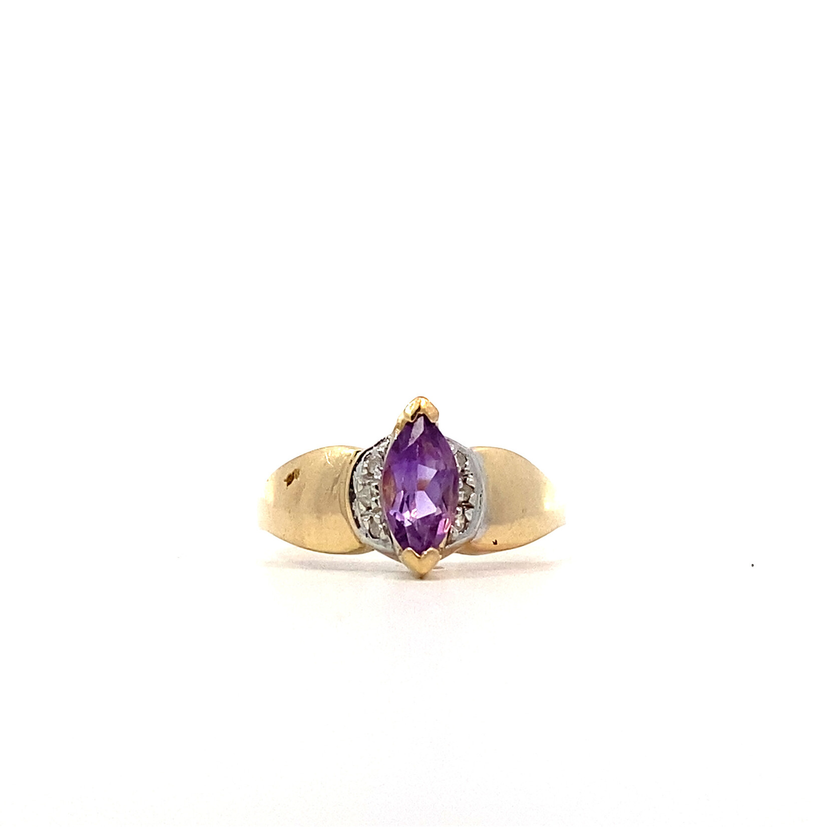 14K Yellow Gold Amethyst and Diamond Ring size 5