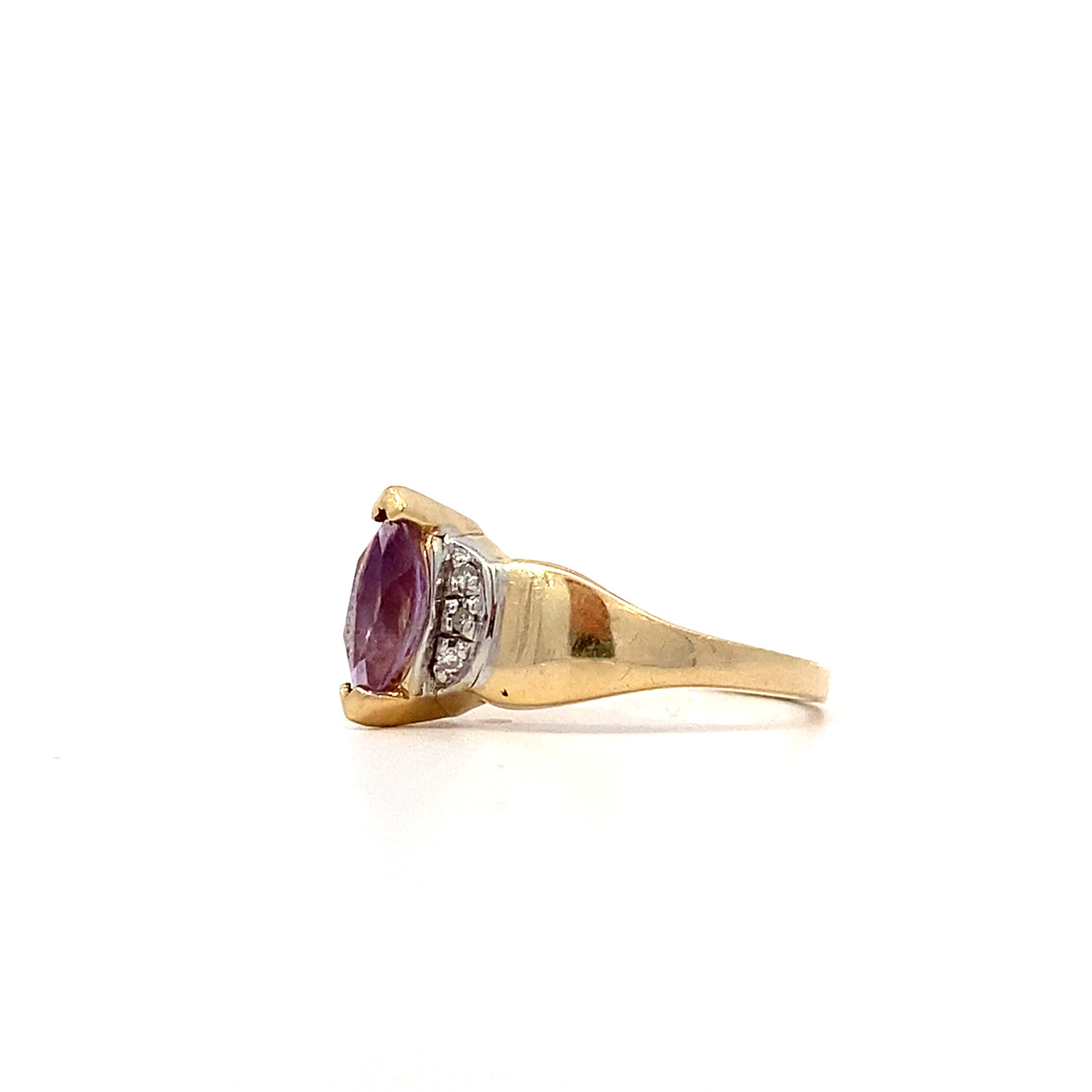 14K Yellow Gold Amethyst and Diamond Ring size 5