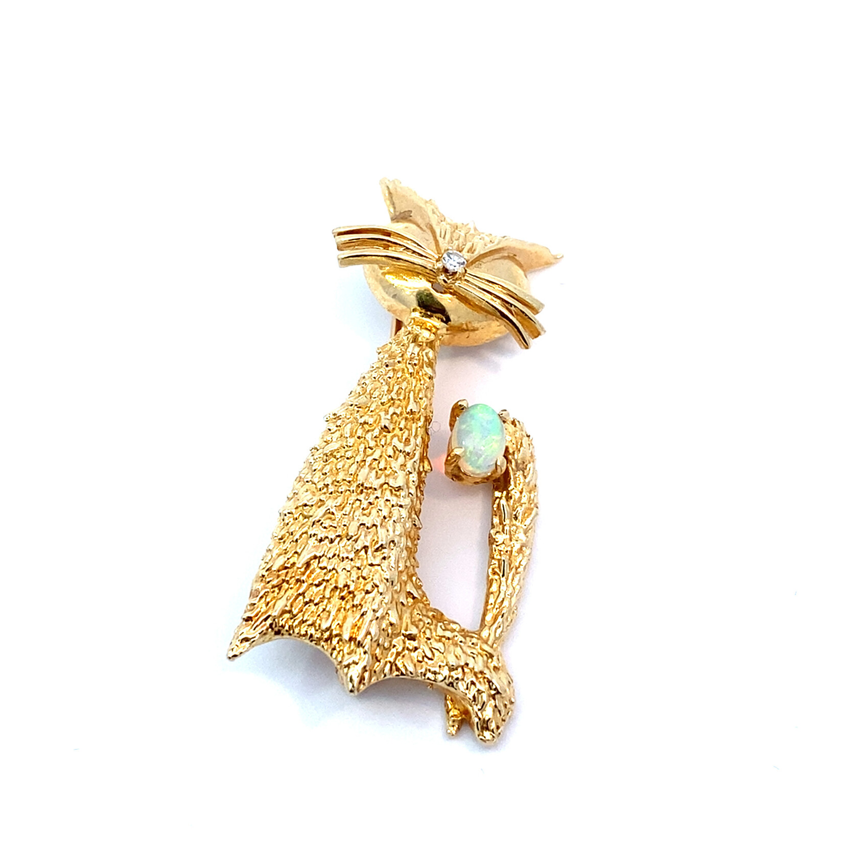 TBC10 14KY Cat Pin w/ Opal and Diamond