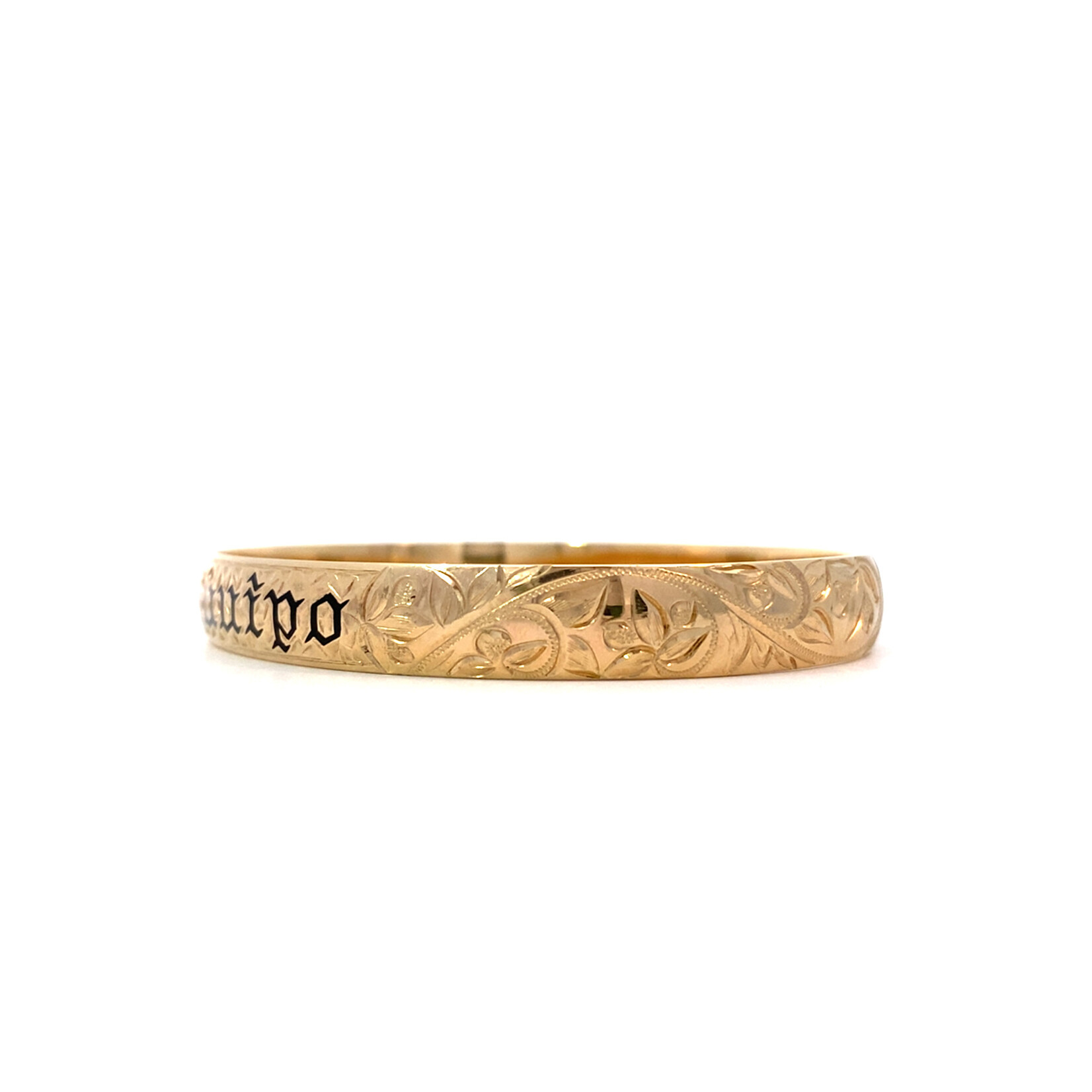 Maile Pikake 14K Yellow Gold 8mm Barrel Medium Maile Pikake Bangle Bracelet sz7.5 "Kuuipo"
