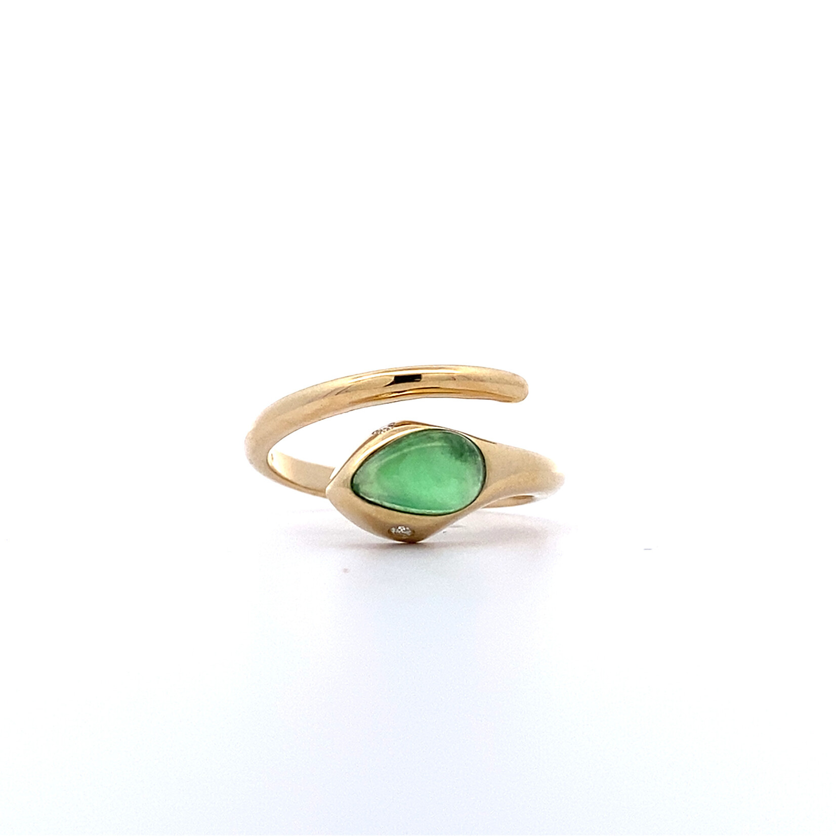 14K Yellow Gold Guatemalan Jade and Diamond Snake Ring sz7 D.03ct