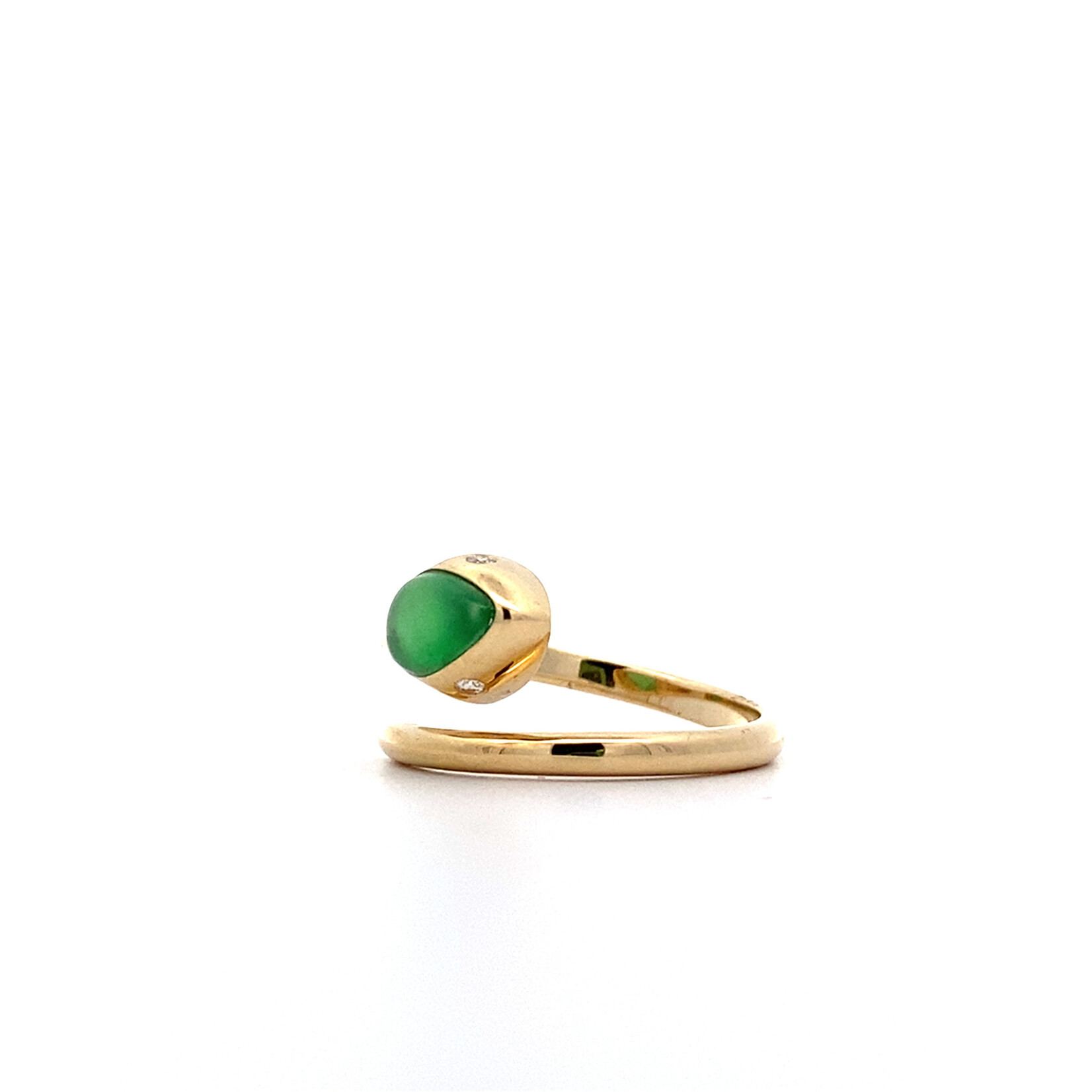 14K Yellow Gold Guatemalan Jade and Diamond Snake Ring sz7 D.03ct