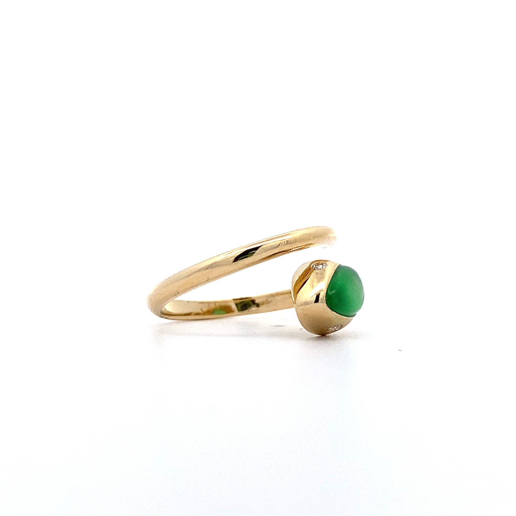 14K Yellow Gold Guatemalan Jade and Diamond Snake Ring sz7 D.03ct